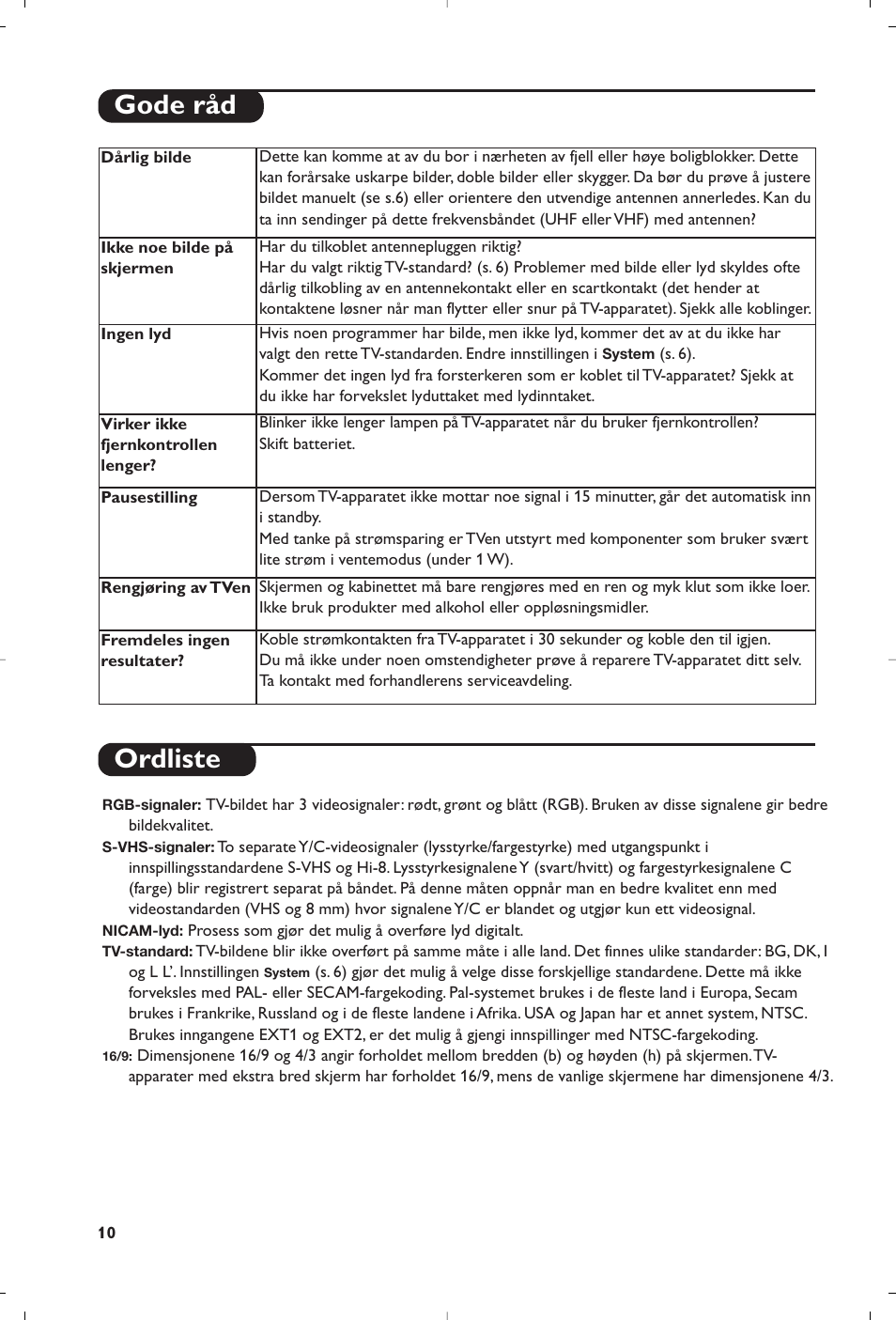 Ordliste, Gode råd | Philips Téléviseur User Manual | Page 80 / 120