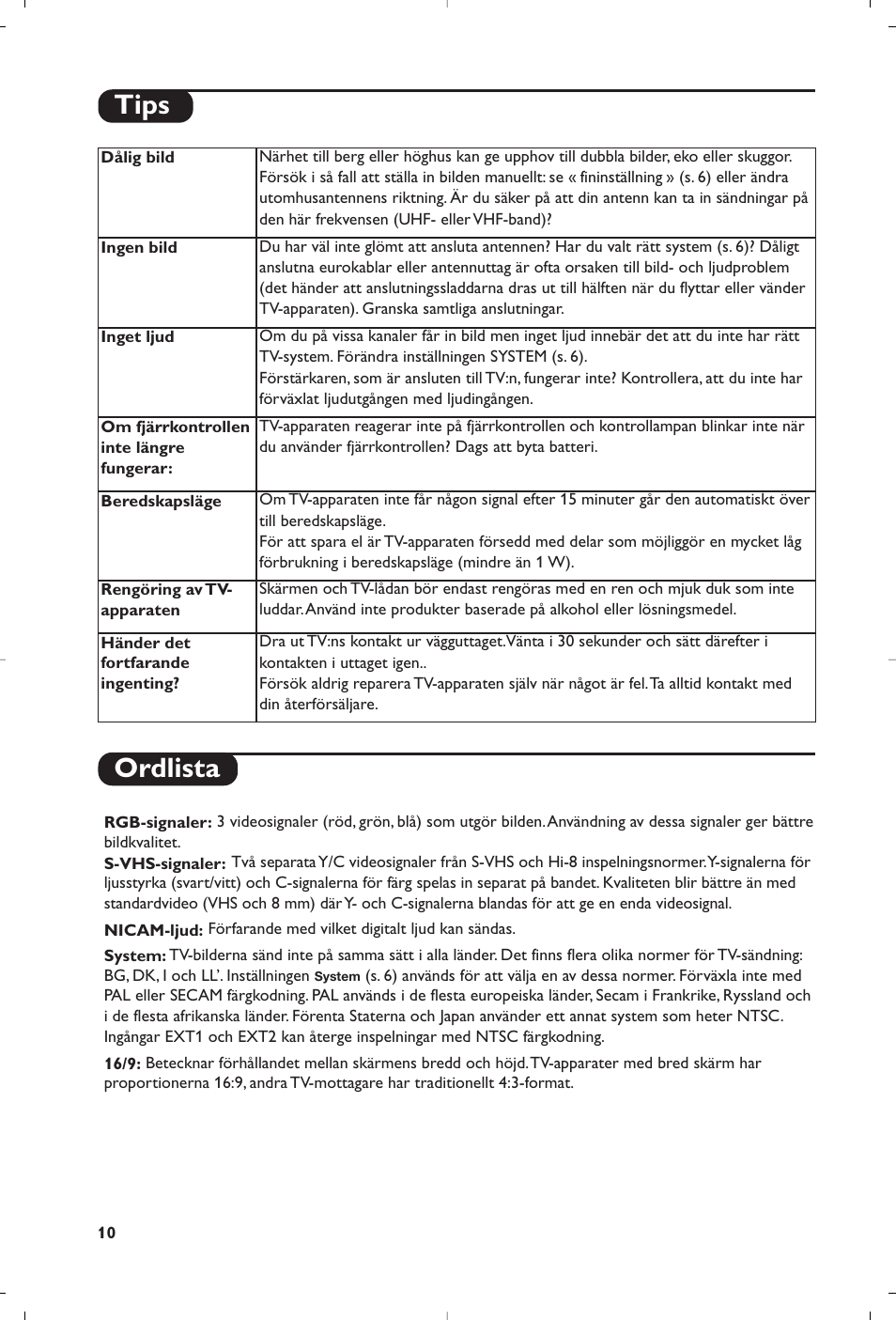 Ordlista, Tips | Philips Téléviseur User Manual | Page 90 / 120