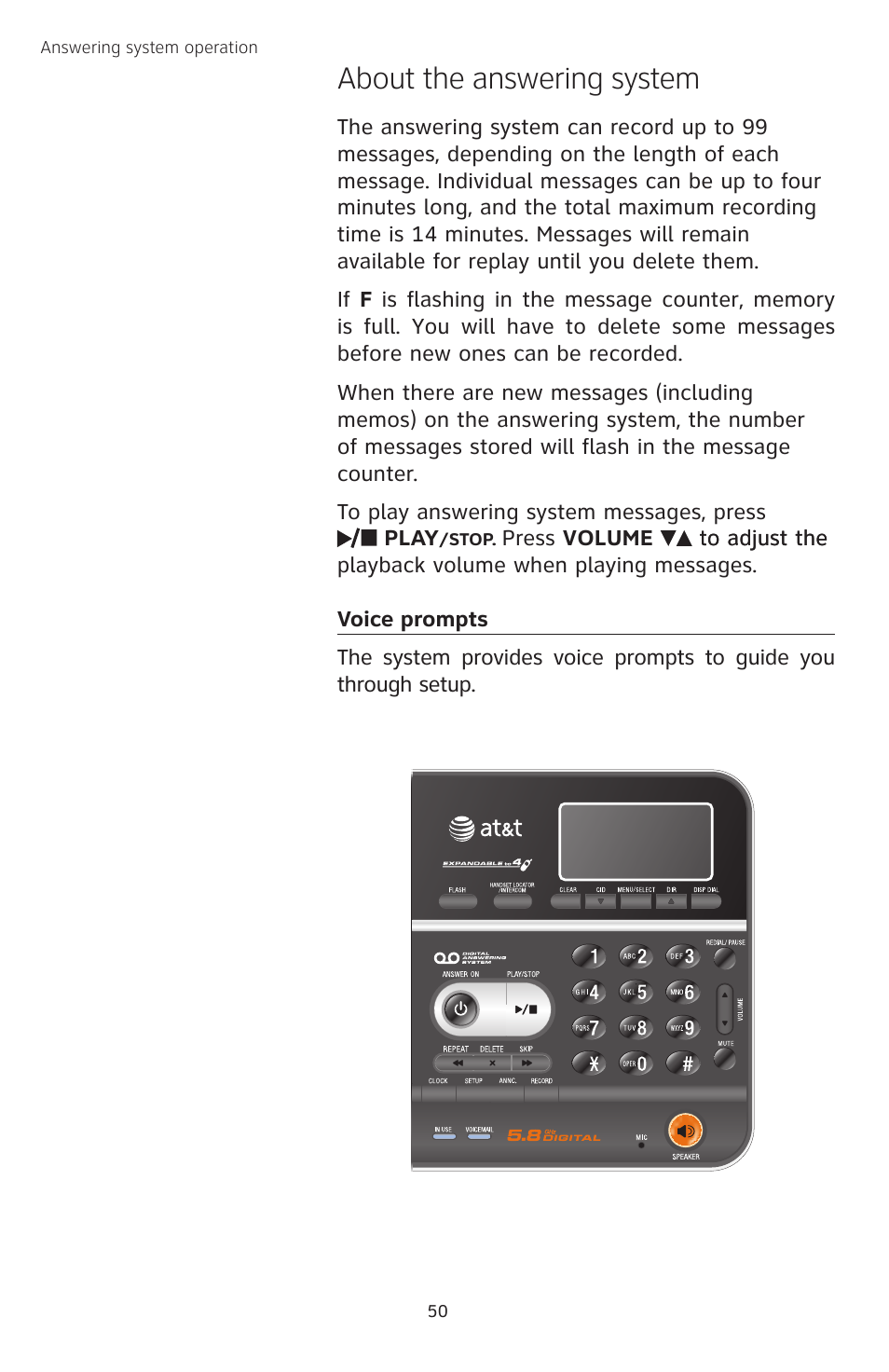 About the answering system | AT&T TL74258 User Manual | Page 55 / 97