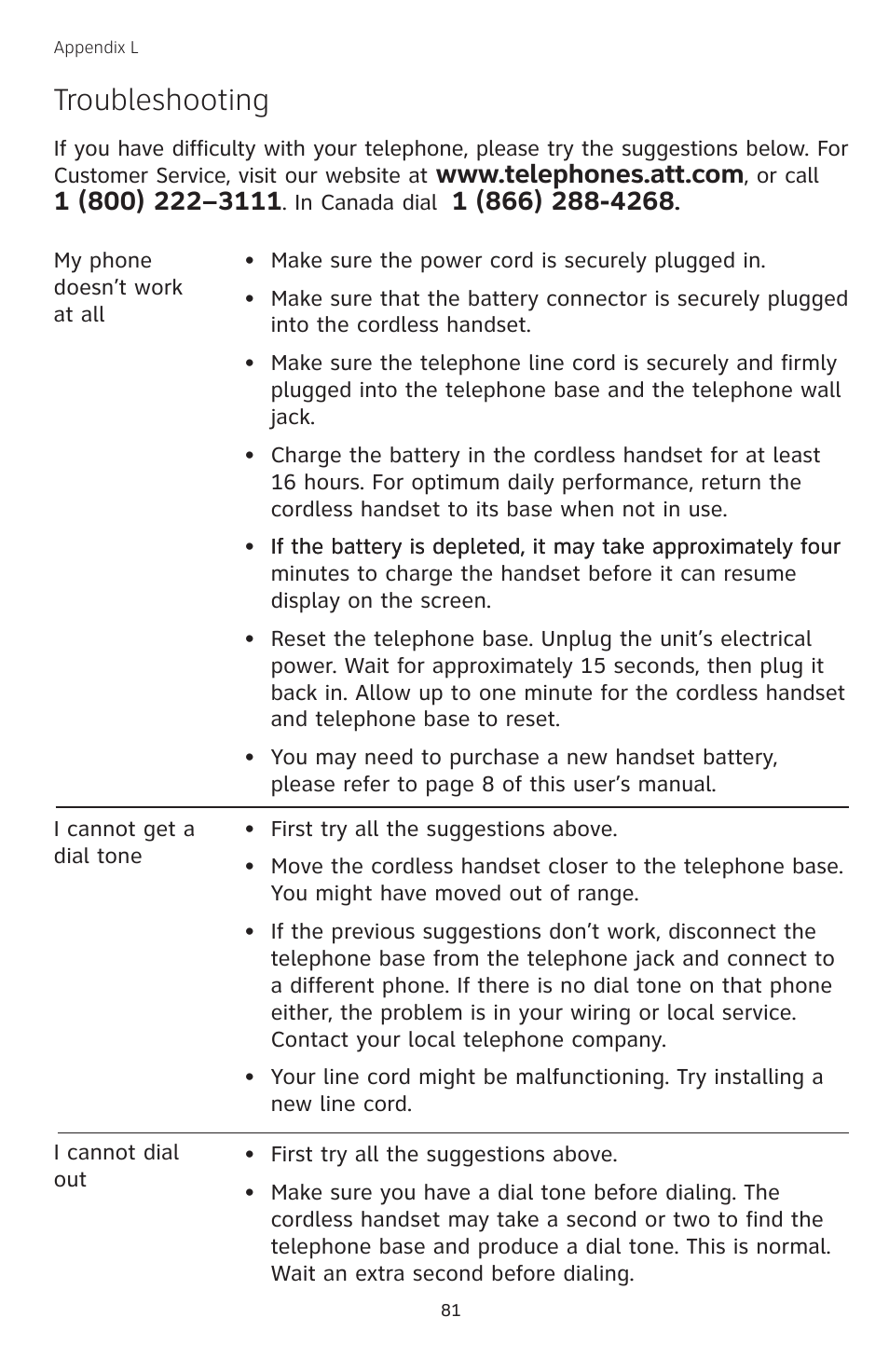 Troubleshooting | AT&T TL74258 User Manual | Page 86 / 97