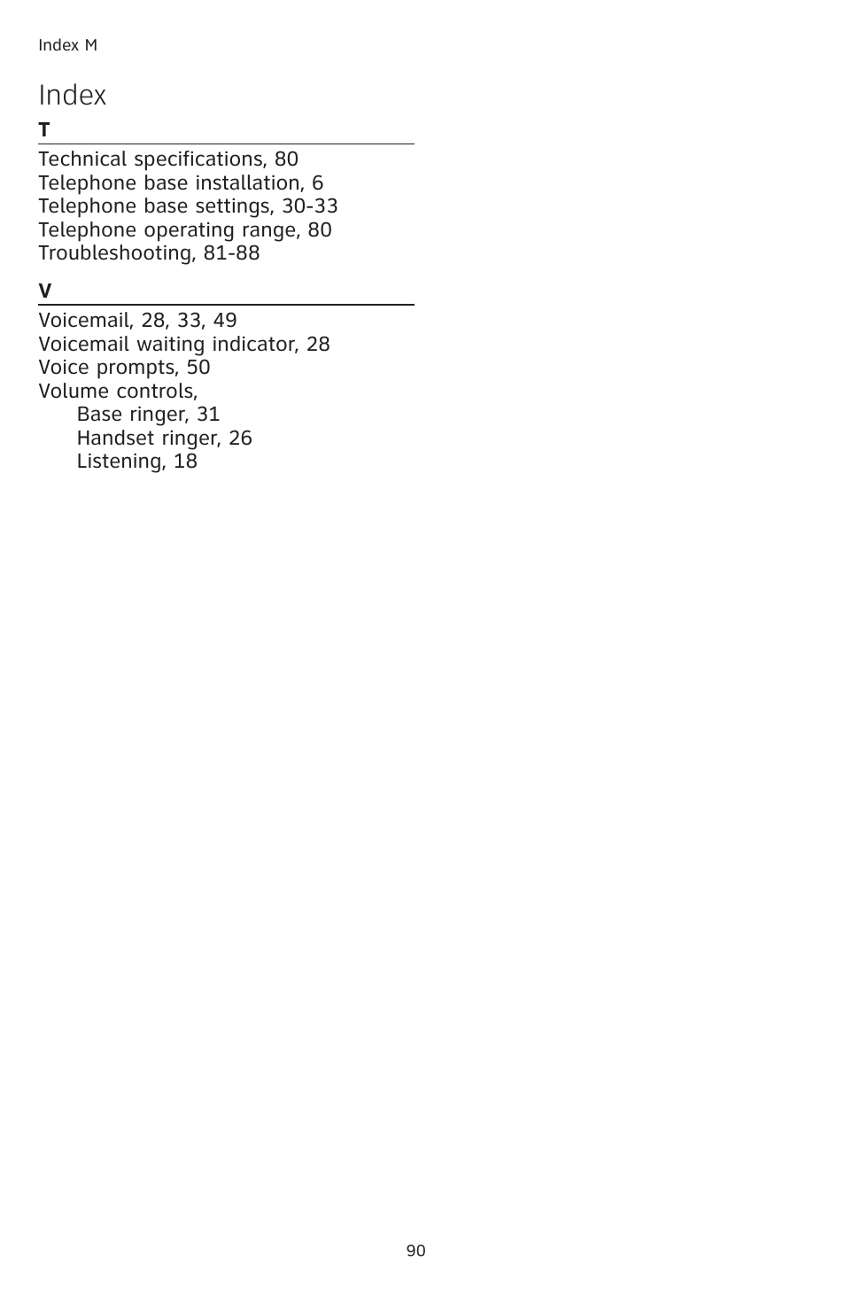 Index | AT&T TL74258 User Manual | Page 95 / 97