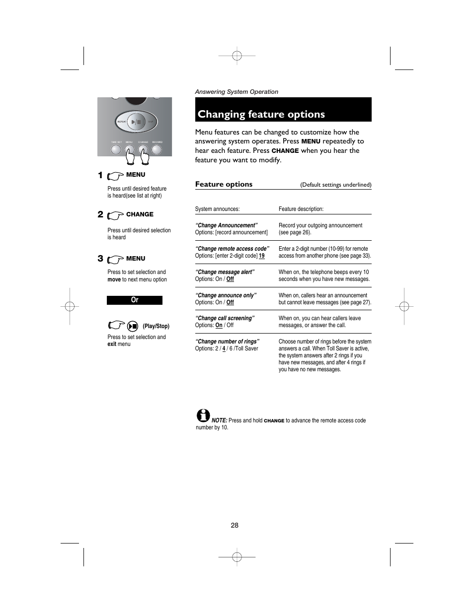 Changing feature options | AT&T E2525 User Manual | Page 30 / 60