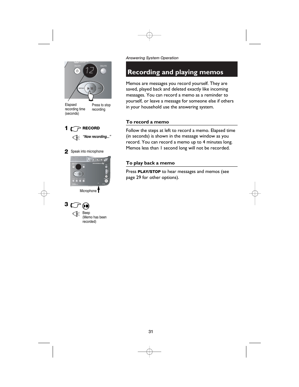 Recording and playing memos, To record a memo, To play back a memo | AT&T E2525 User Manual | Page 33 / 60