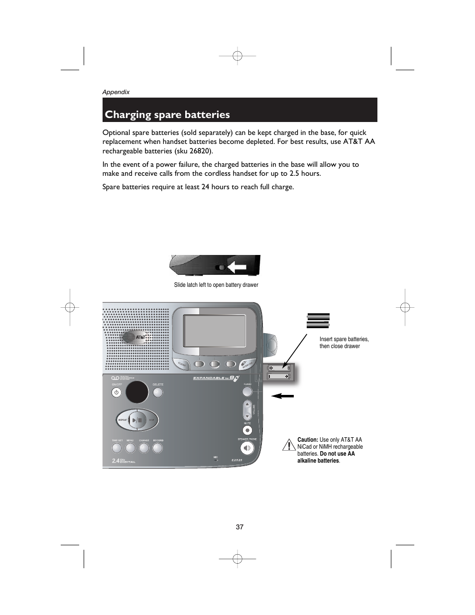 Charging spare batteries | AT&T E2525 User Manual | Page 39 / 60