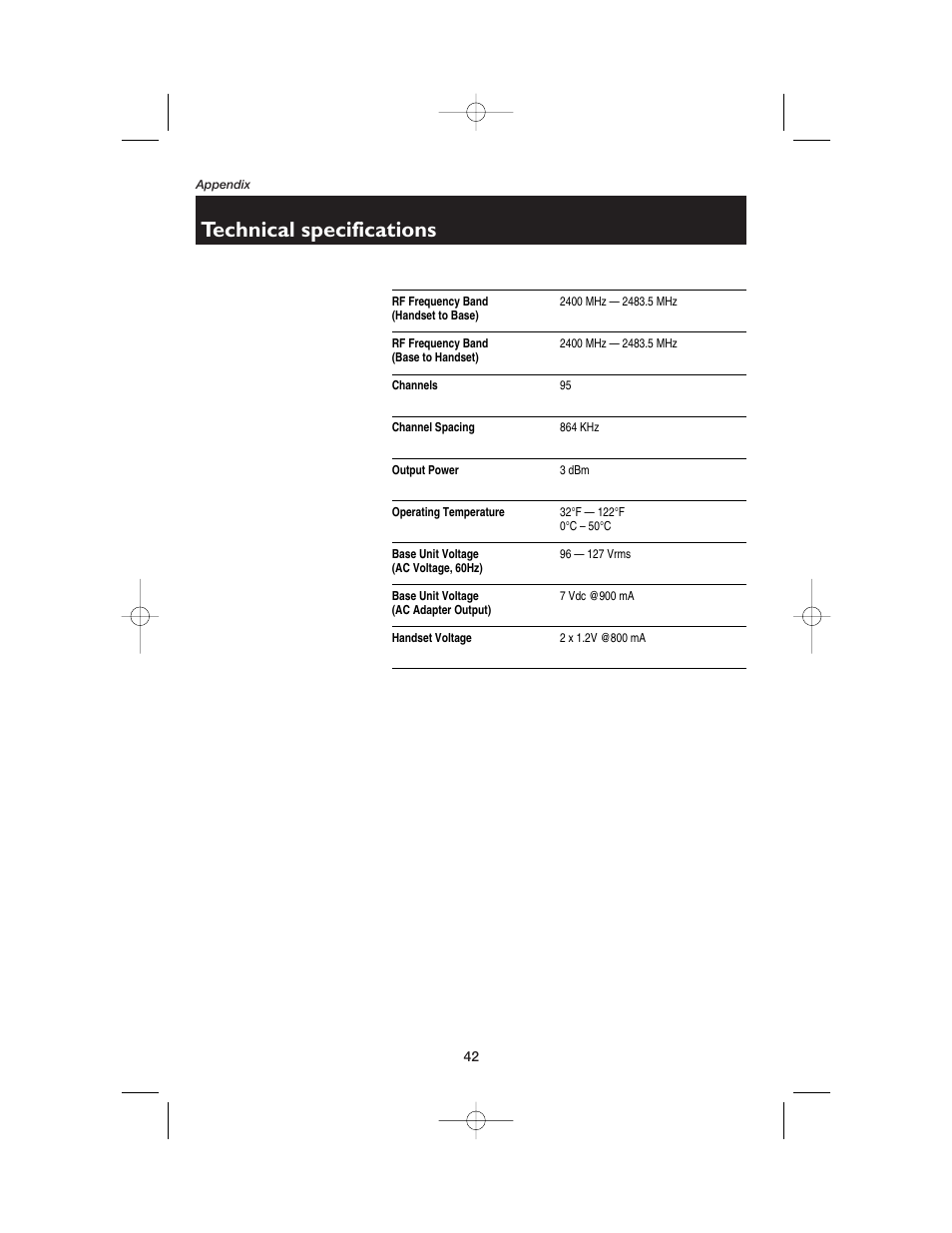 Technical specifications | AT&T E2525 User Manual | Page 44 / 60