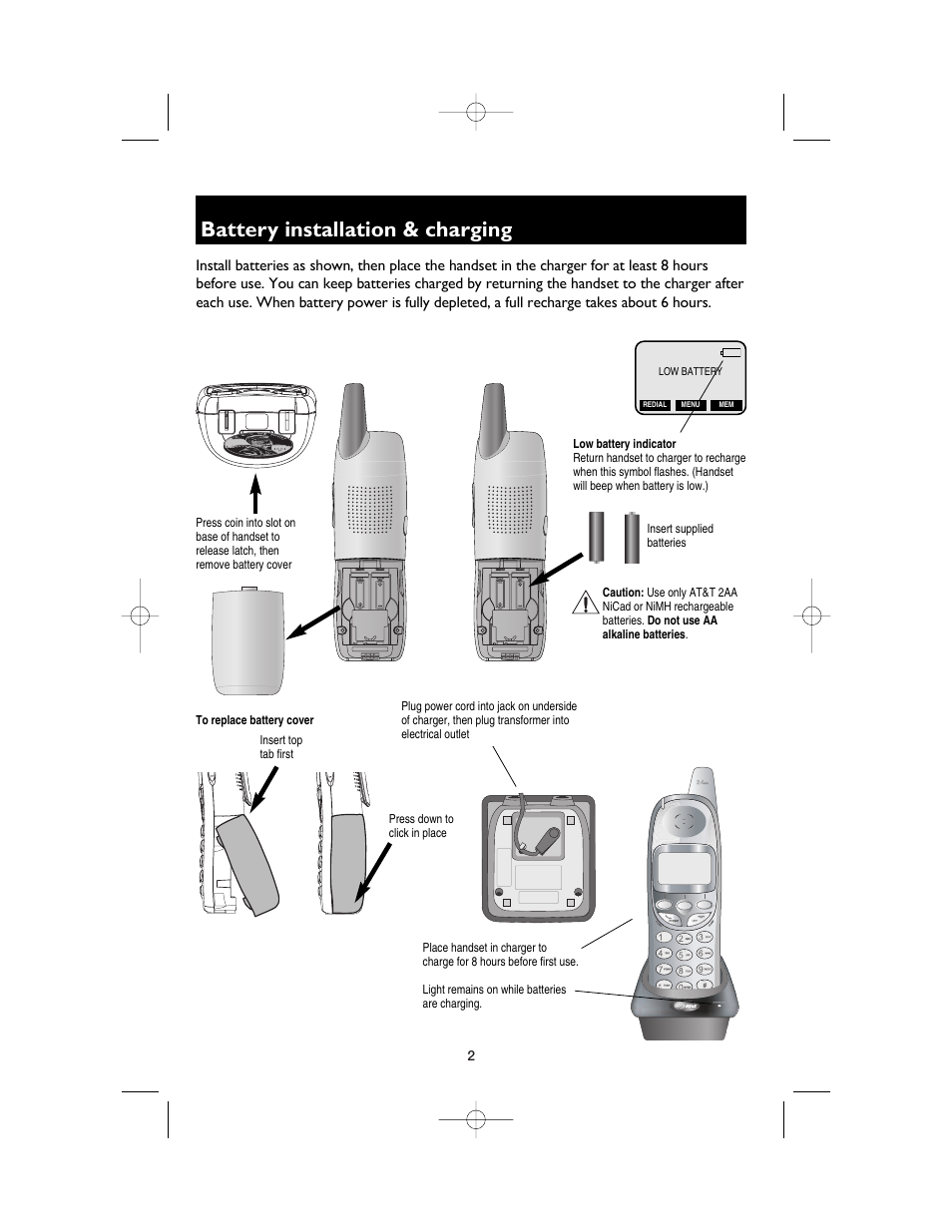 Battery installation & charging | AT&T E2525 User Manual | Page 54 / 60