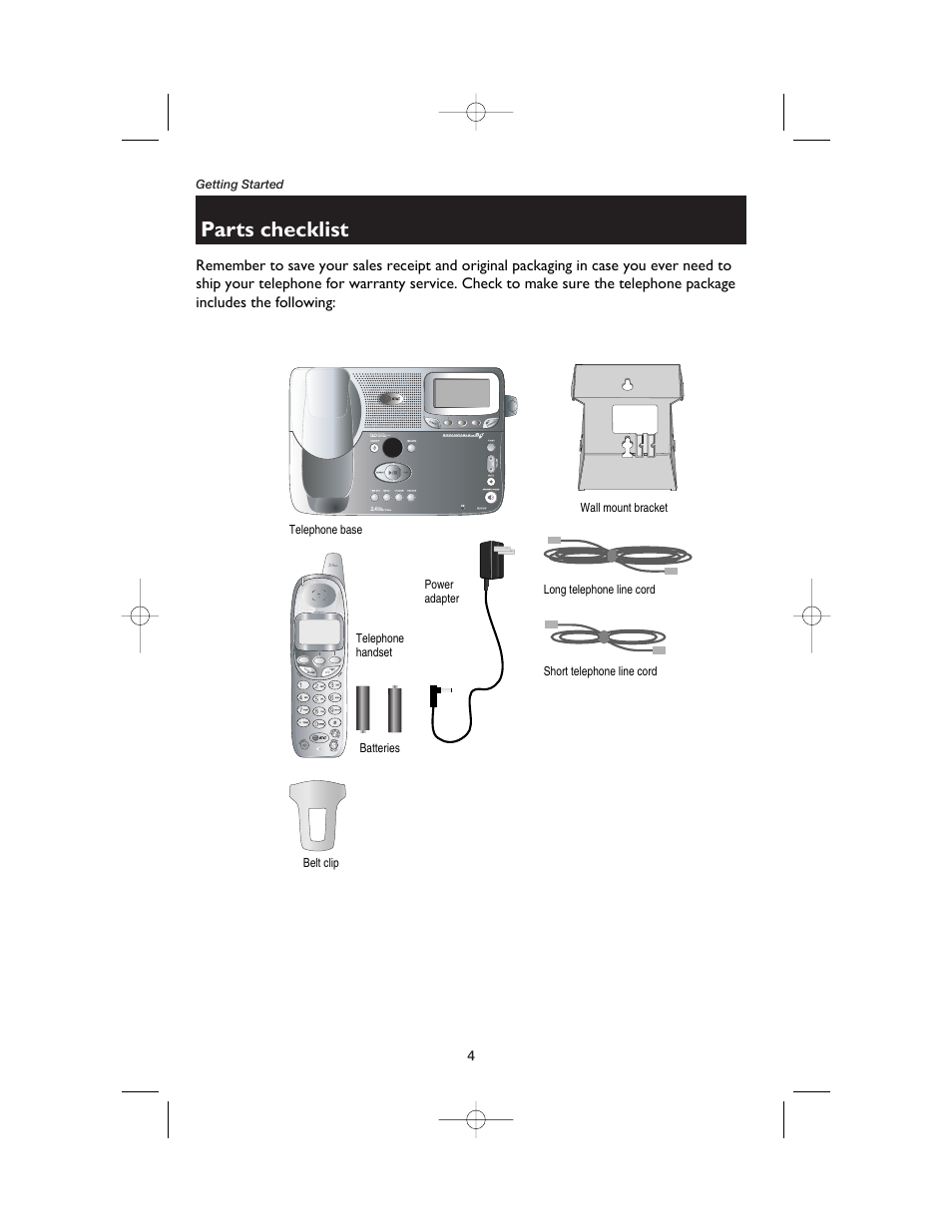 Parts checklist | AT&T E2525 User Manual | Page 6 / 60