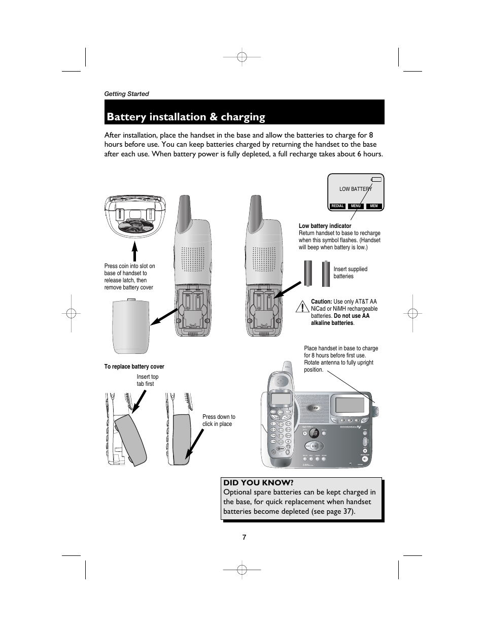 Battery installation & charging | AT&T E2525 User Manual | Page 9 / 60