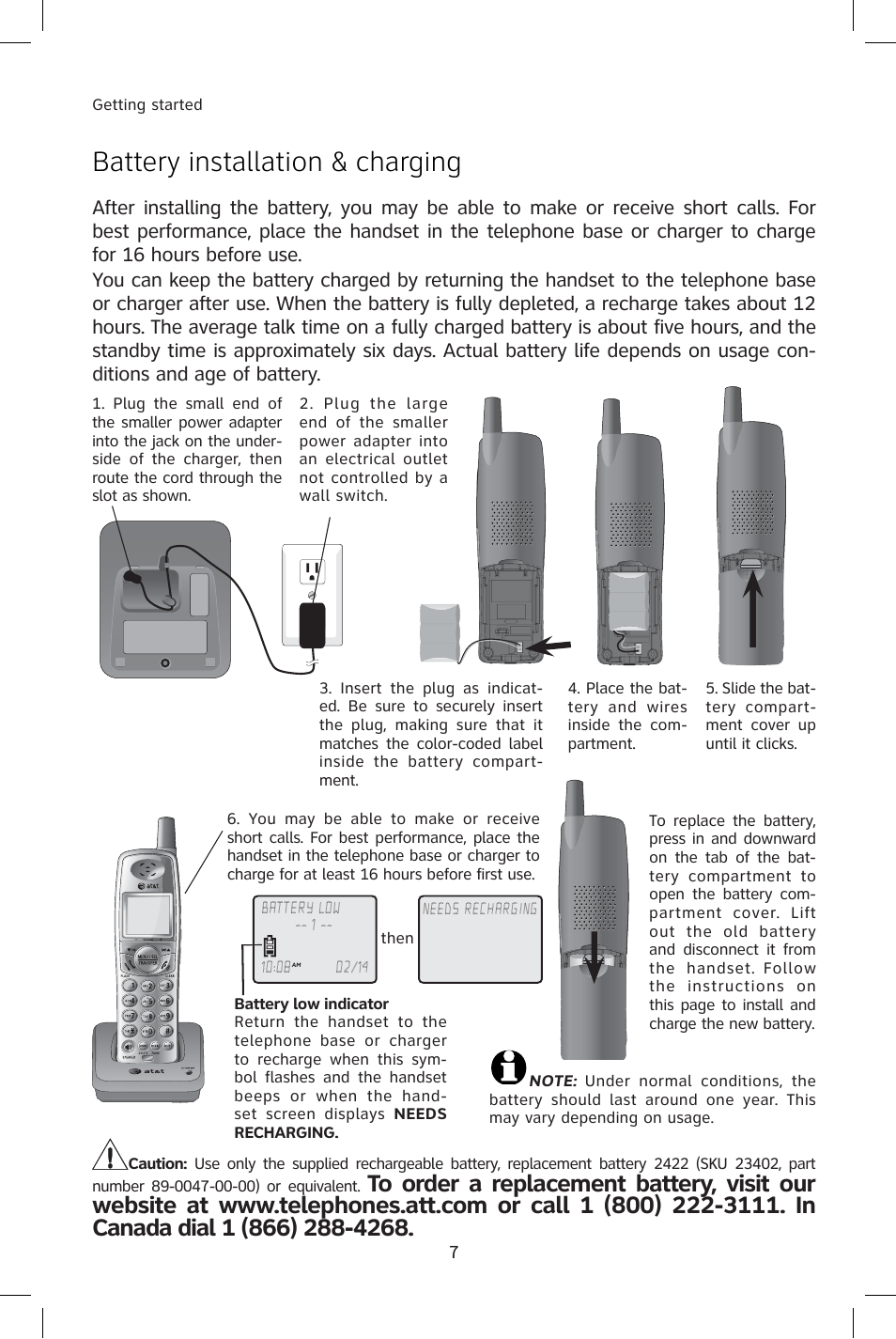 Battery installation & charging | AT&T E1814B User Manual | Page 10 / 65