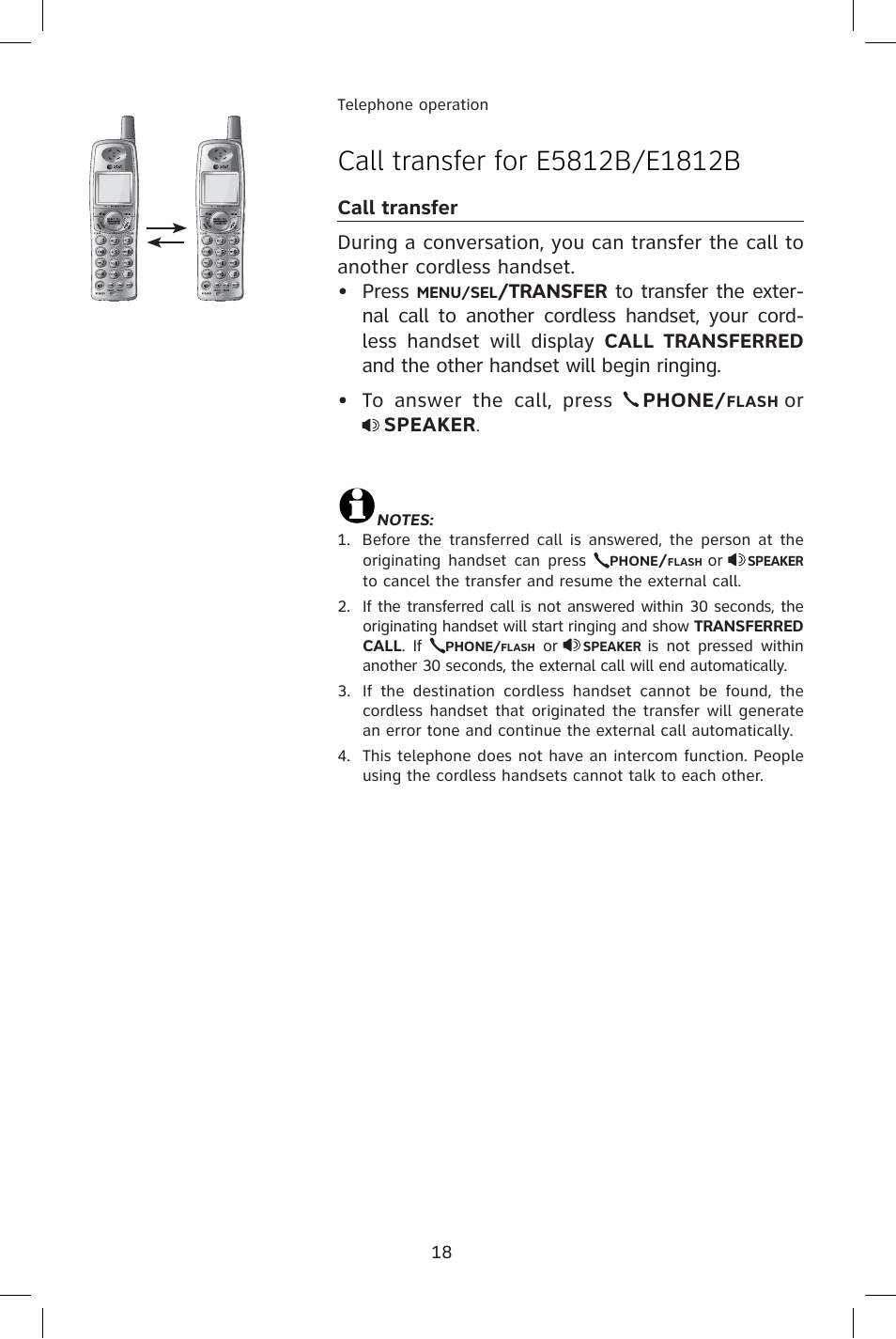 Call transfer for e5812b/e1812b, Or speaker | AT&T E1814B User Manual | Page 21 / 65