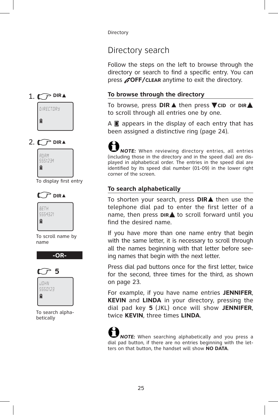 Directory search, To browse through the directory, To search alphabetically | AT&T E1814B User Manual | Page 28 / 65