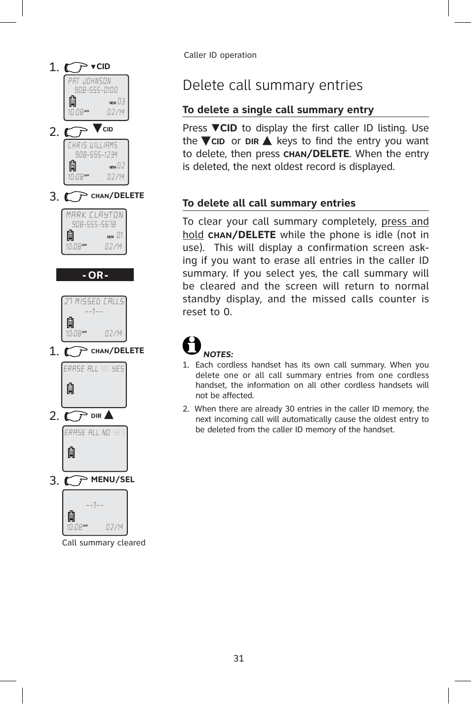 Delete call summary entries, To delete a single call summary entry, To delete all call summary entries | AT&T E1814B User Manual | Page 34 / 65