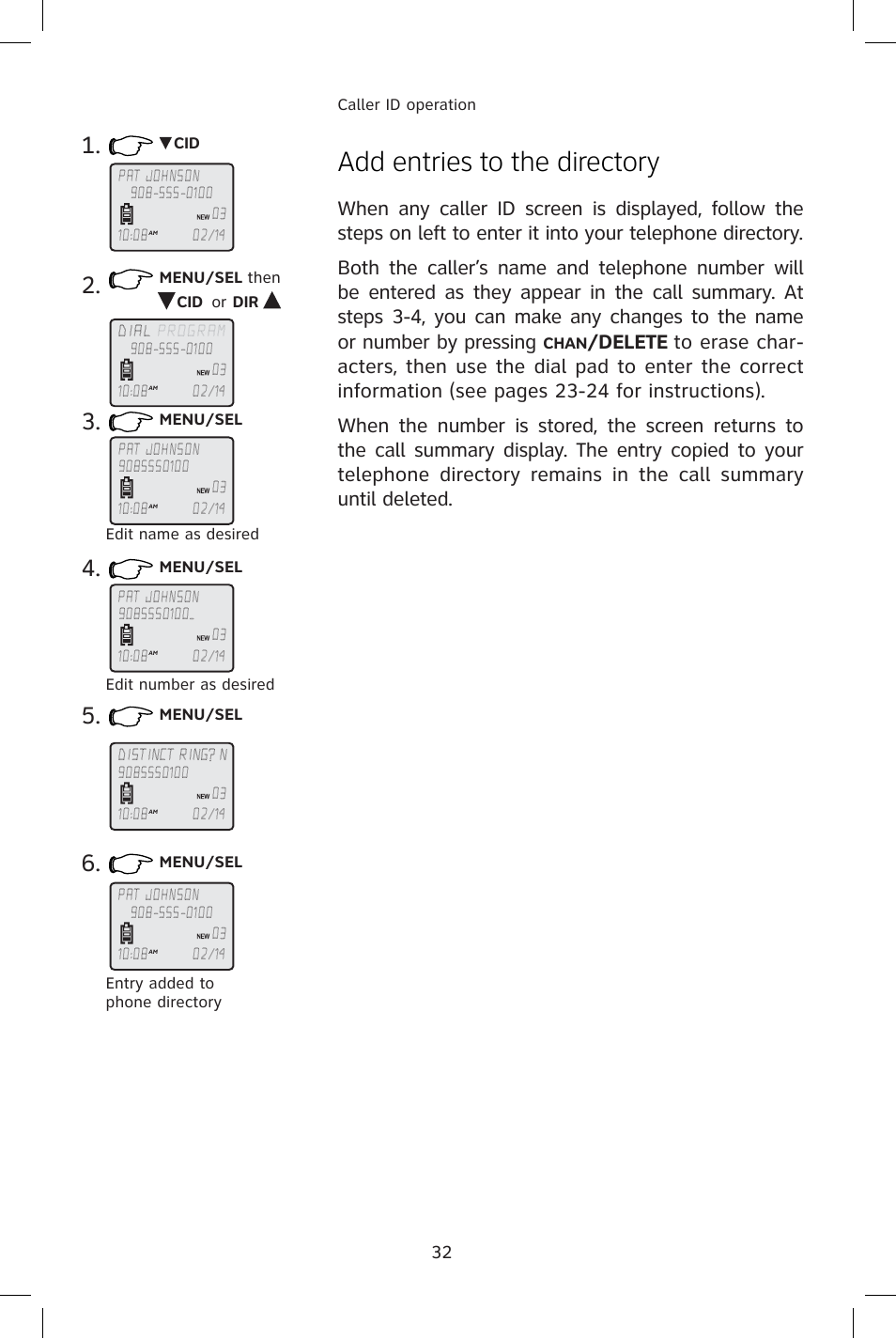Add entries to the directory | AT&T E1814B User Manual | Page 35 / 65