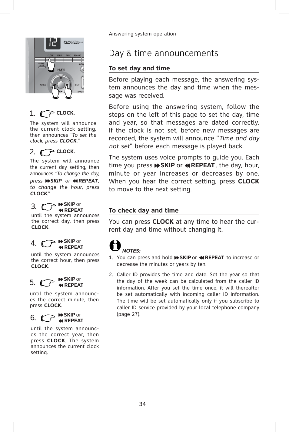 Day & time announcements, To set day and time, To check day and time | AT&T E1814B User Manual | Page 37 / 65