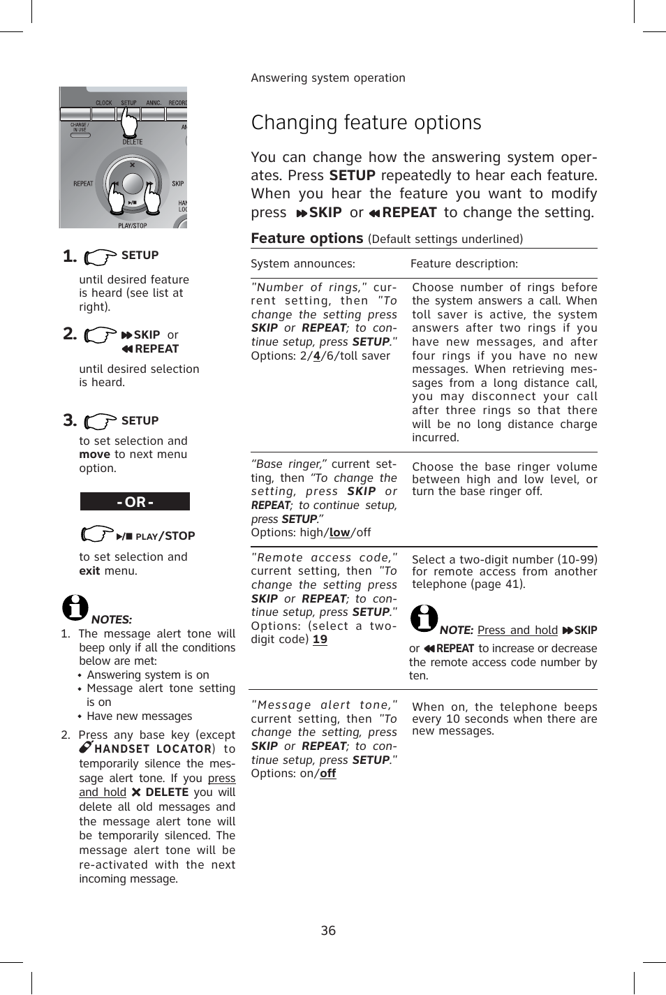 Changing feature options, Feature options | AT&T E1814B User Manual | Page 39 / 65