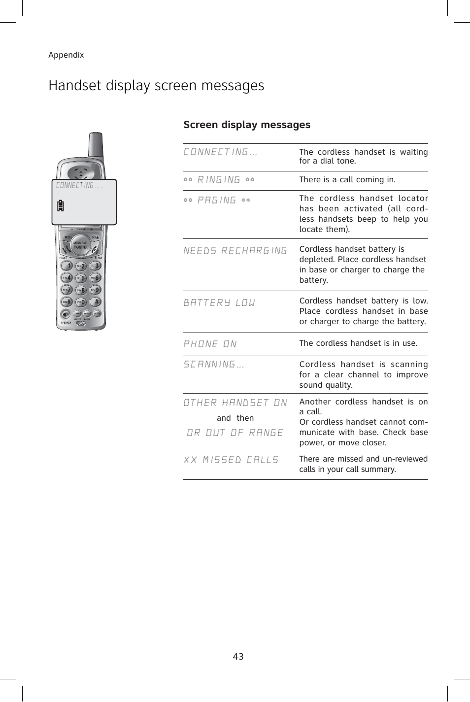 Handset display screen messages | AT&T E1814B User Manual | Page 46 / 65