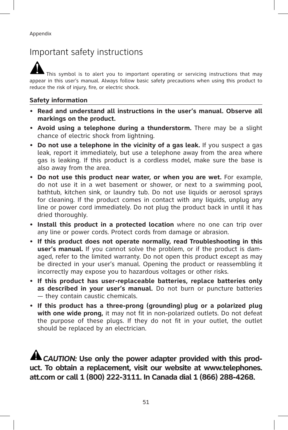 Important safety instructions | AT&T E1814B User Manual | Page 54 / 65