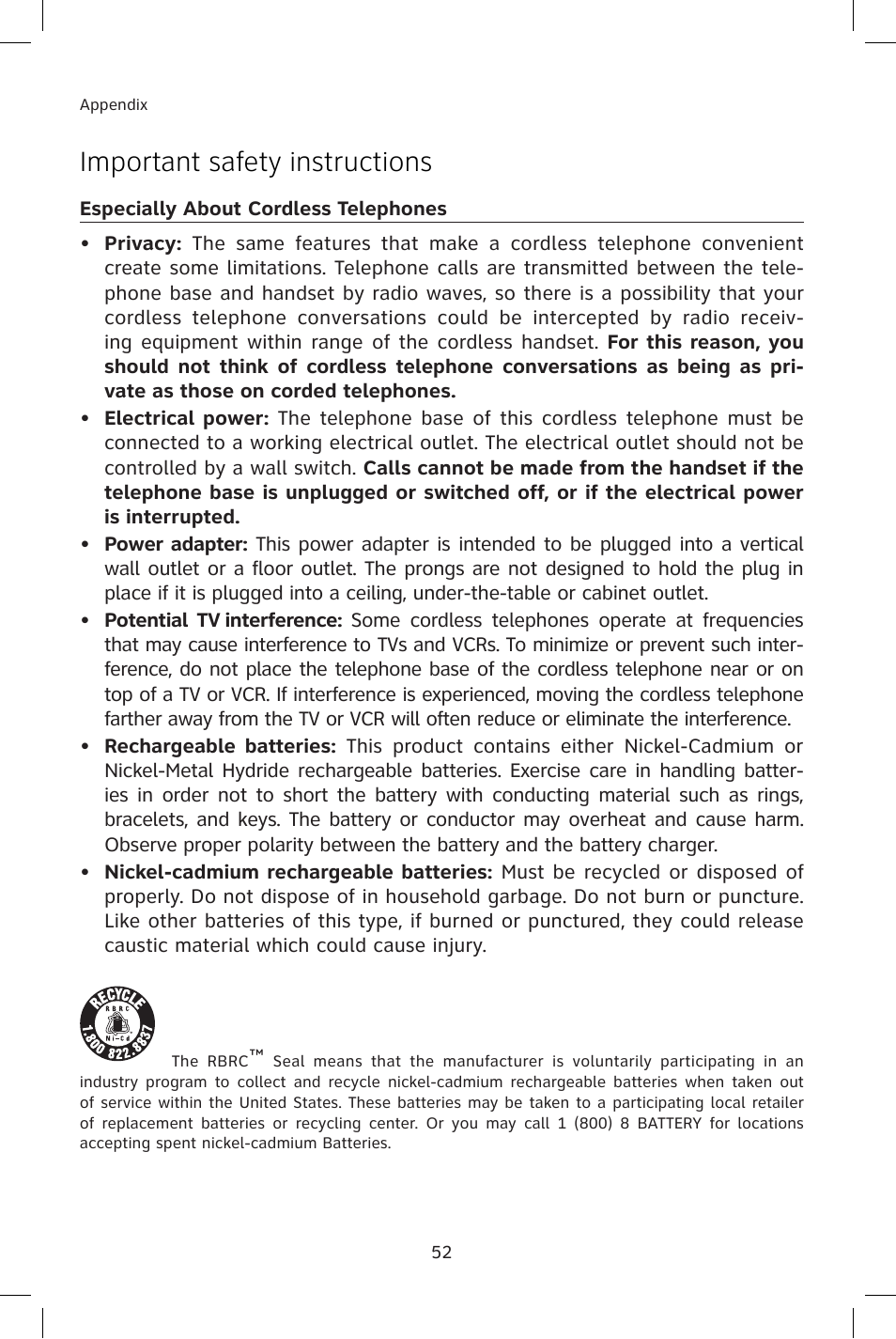 Important safety instructions | AT&T E1814B User Manual | Page 55 / 65