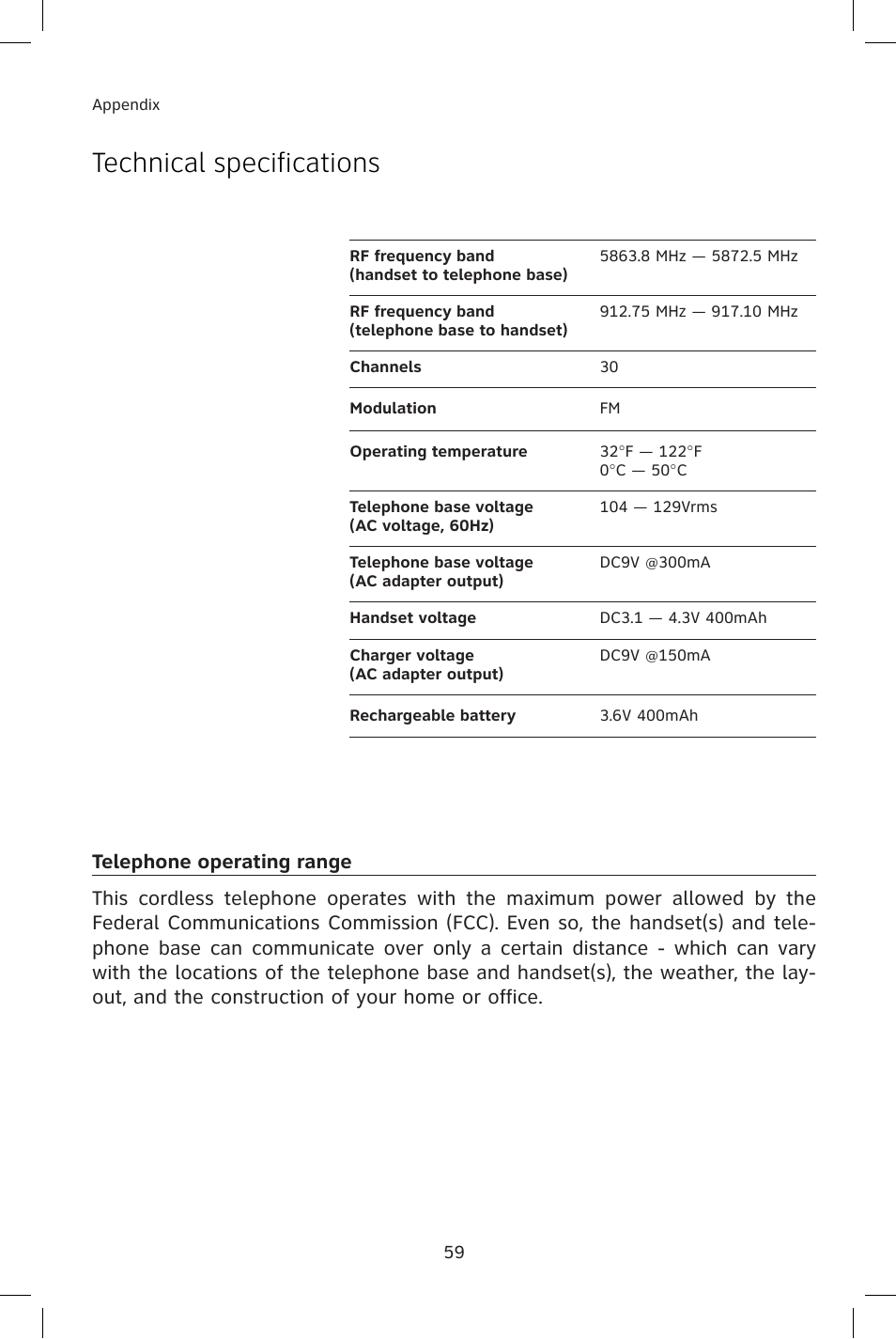 Technical specifications | AT&T E1814B User Manual | Page 62 / 65