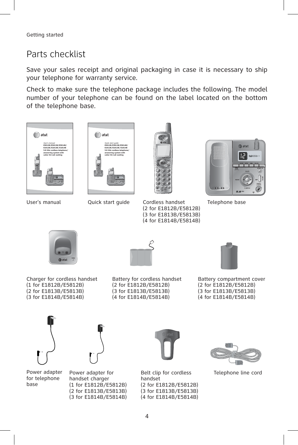 Parts checklist | AT&T E1814B User Manual | Page 7 / 65