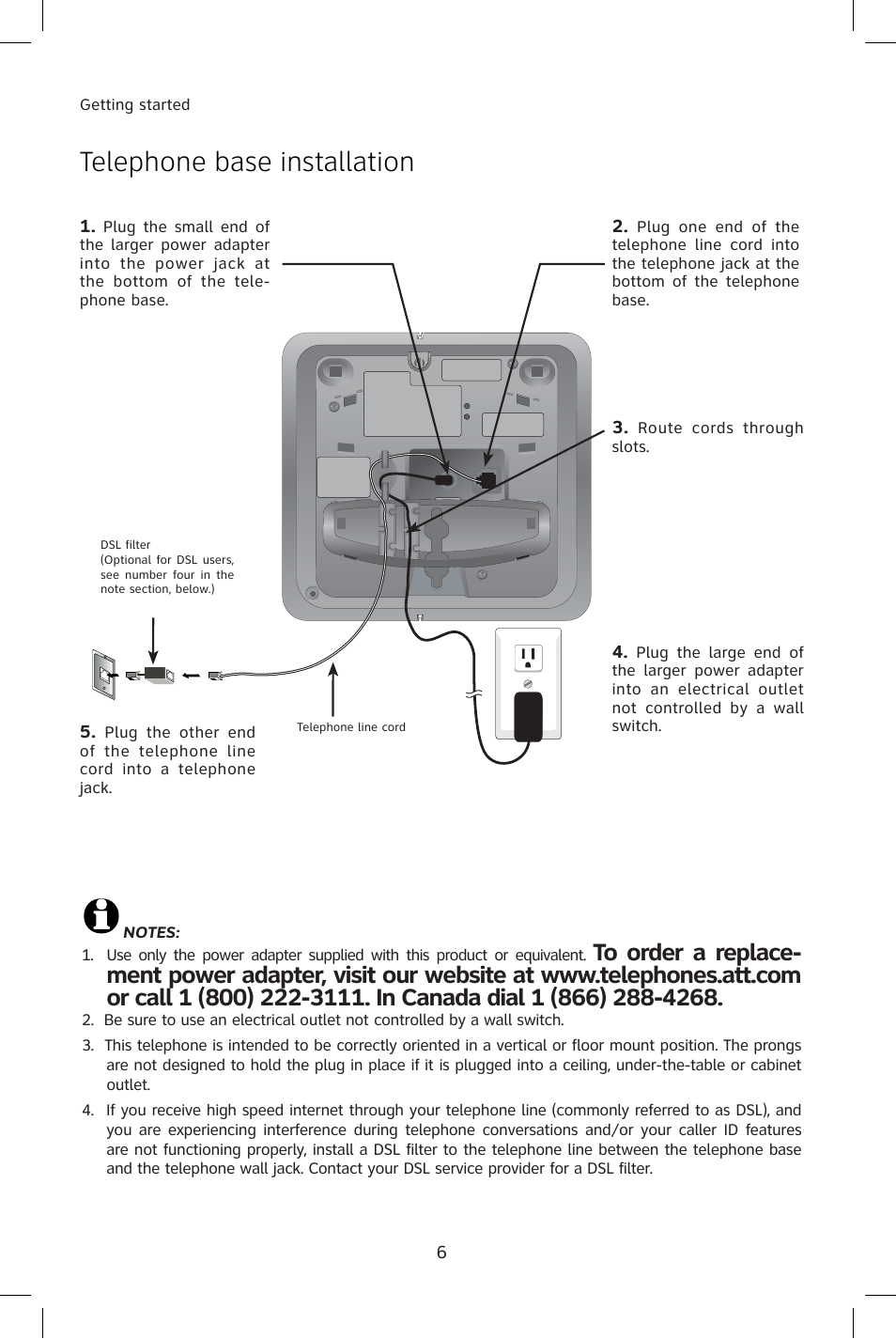 Telephone base installation | AT&T E1814B User Manual | Page 9 / 65