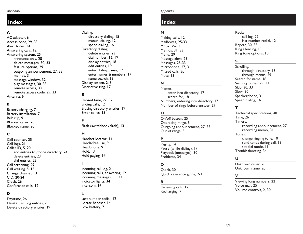 Index | AT&T 1475 User Manual | Page 21 / 26