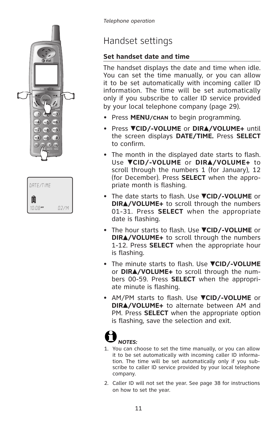 Handset settings | AT&T E5827 User Manual | Page 14 / 70