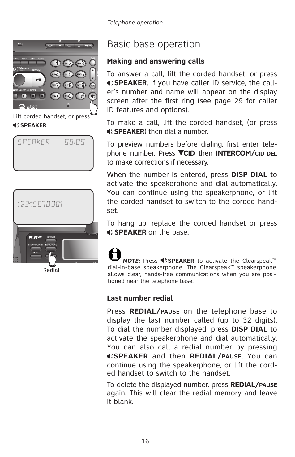 Basic base operation | AT&T E5827 User Manual | Page 19 / 70