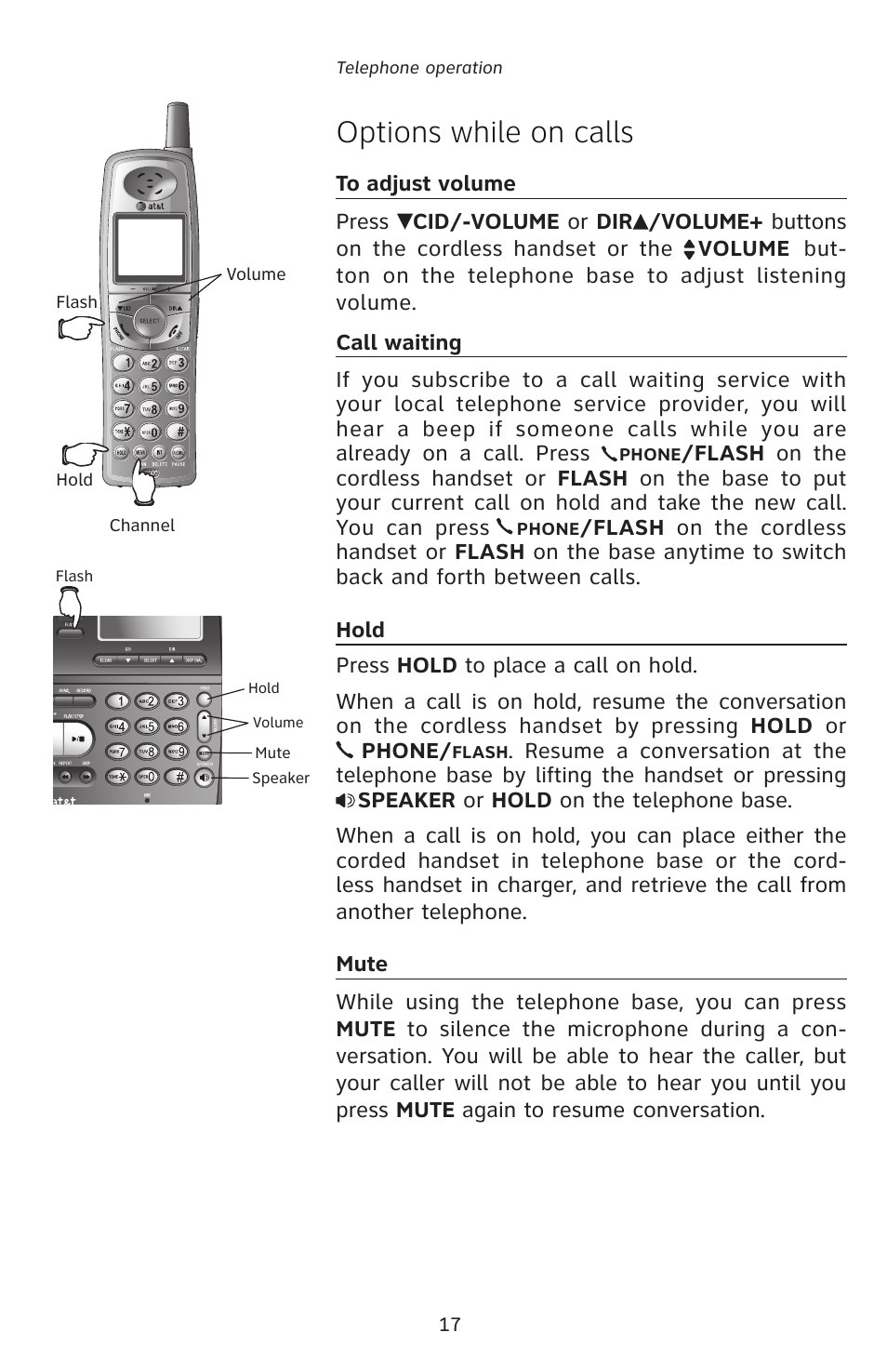 Options while on calls | AT&T E5827 User Manual | Page 20 / 70