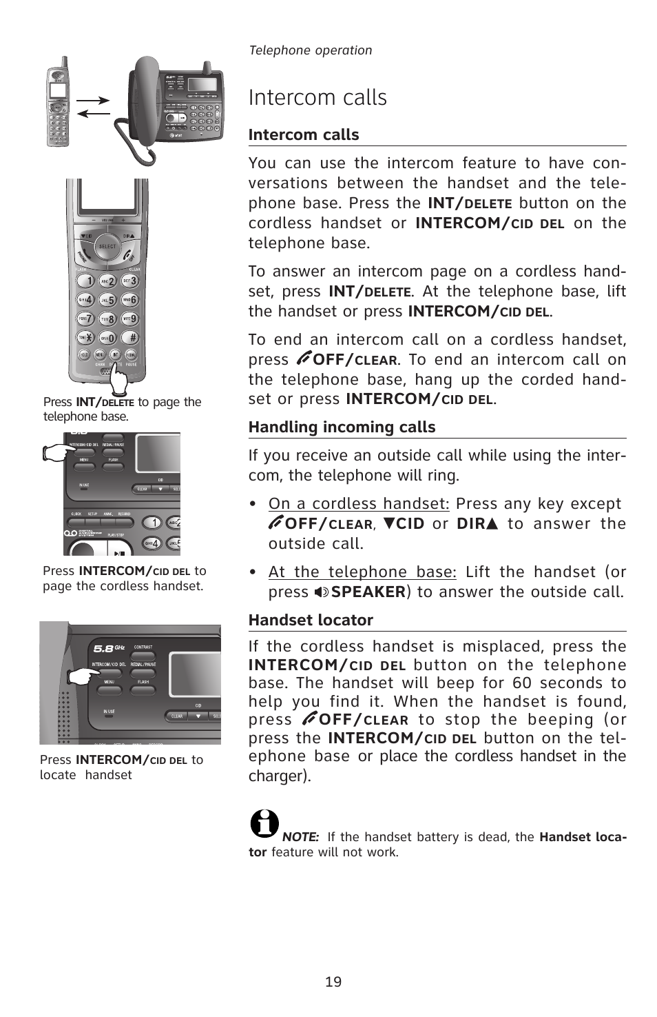 Intercom calls | AT&T E5827 User Manual | Page 22 / 70