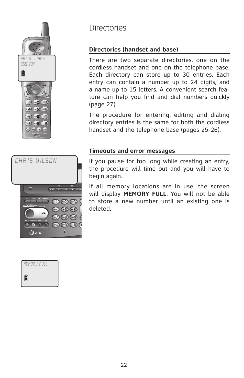 Directories | AT&T E5827 User Manual | Page 25 / 70