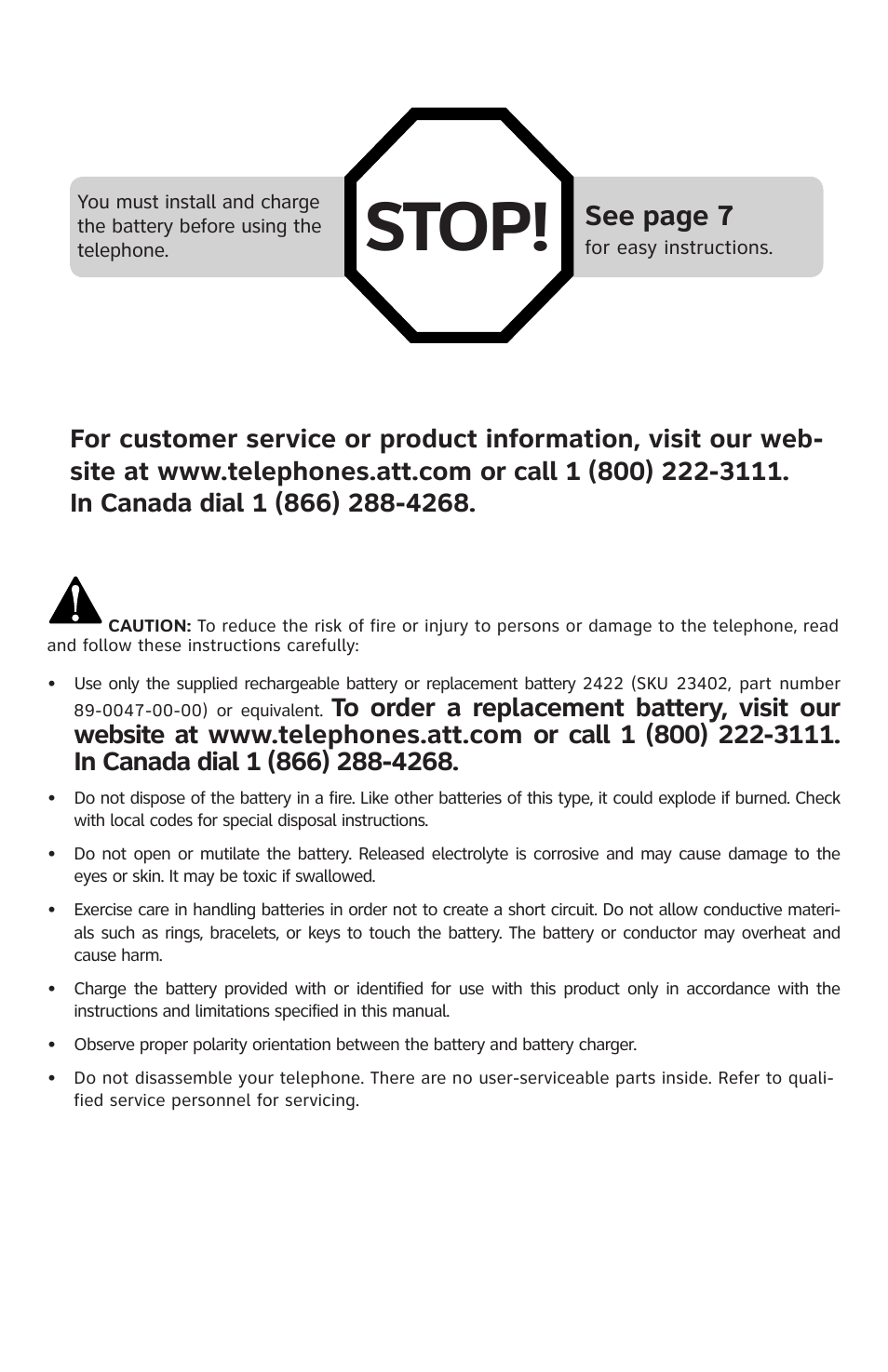 Stop, See page 7 | AT&T E5827 User Manual | Page 3 / 70