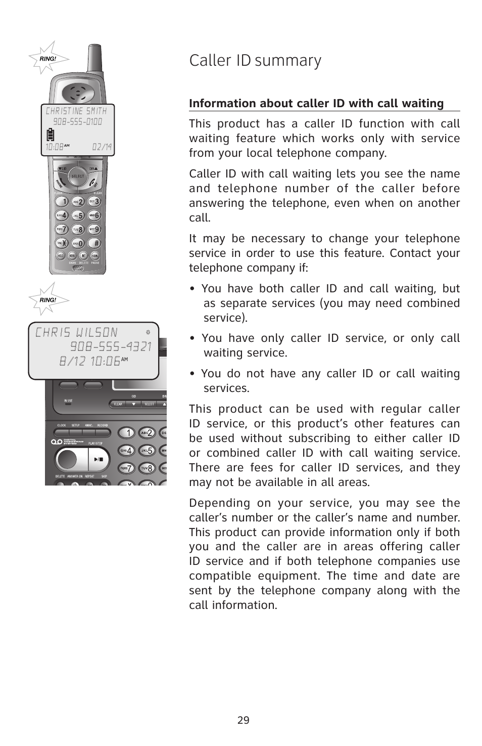 Caller id summary | AT&T E5827 User Manual | Page 32 / 70