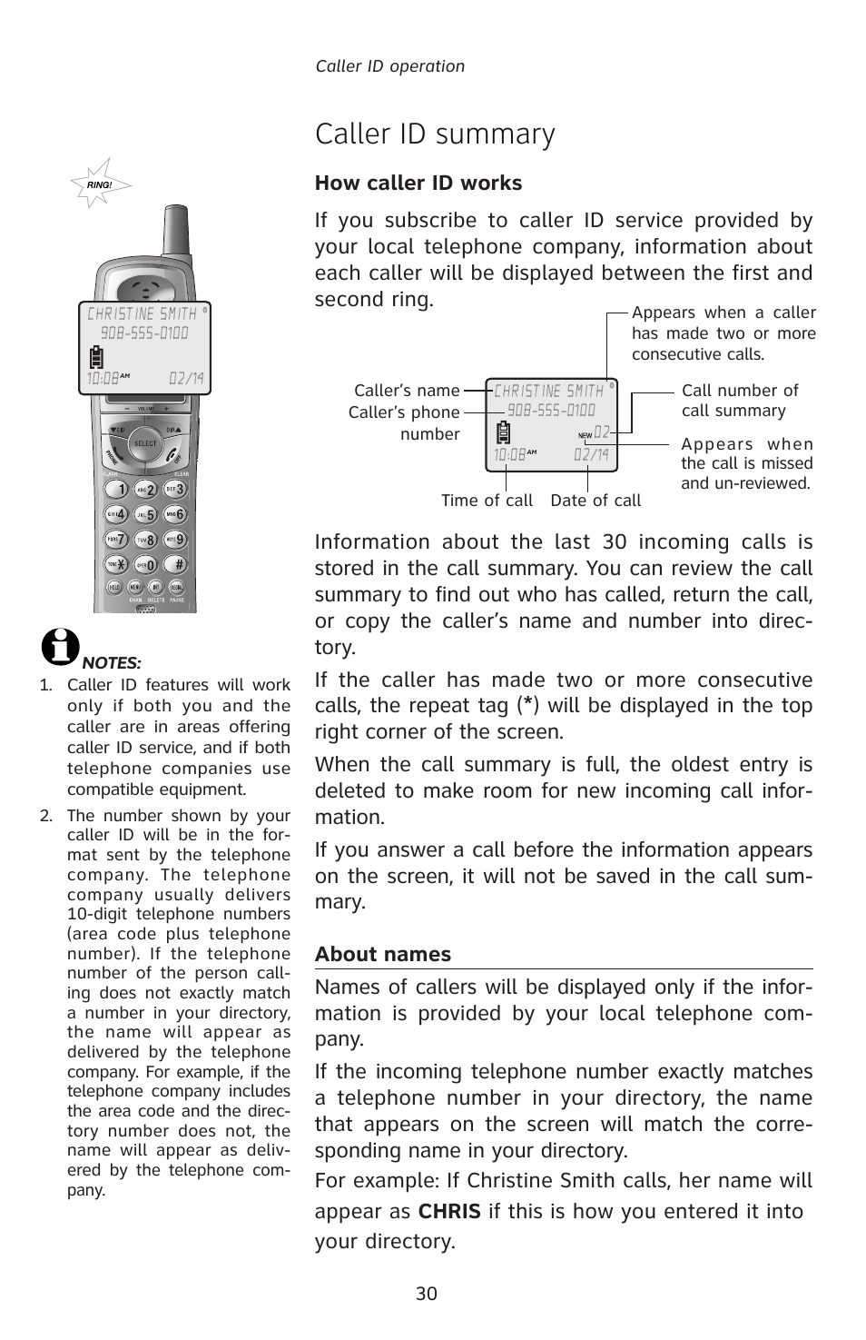 Caller id summary | AT&T E5827 User Manual | Page 33 / 70