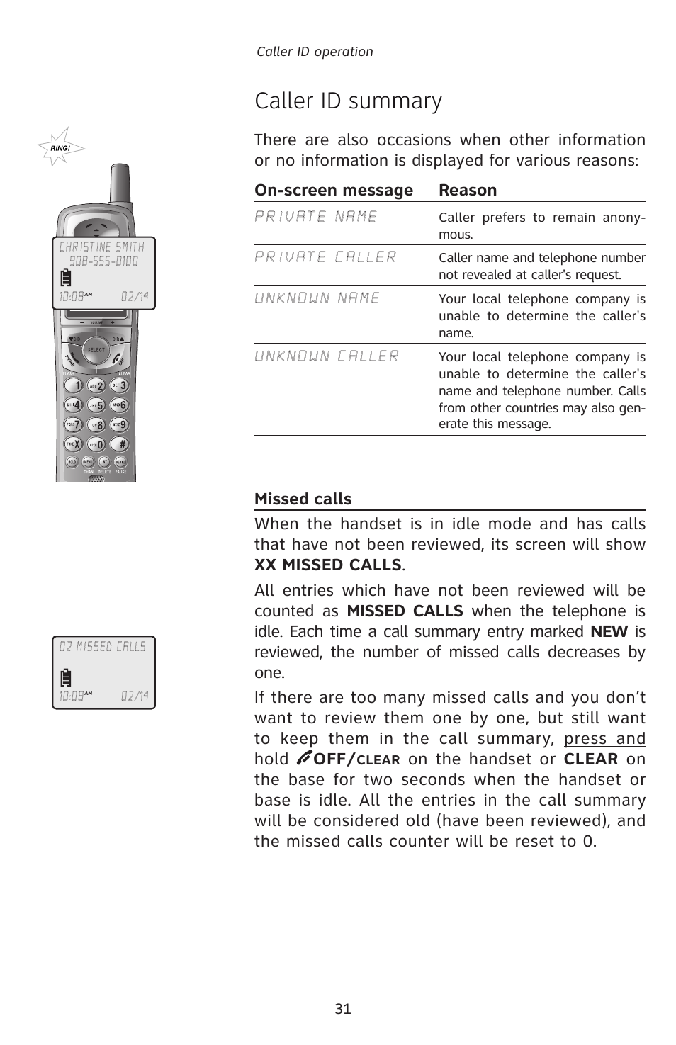 Caller id summary | AT&T E5827 User Manual | Page 34 / 70
