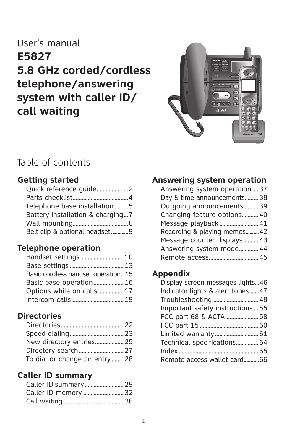 Table of contents user's manual | AT&T E5827 User Manual | Page 4 / 70