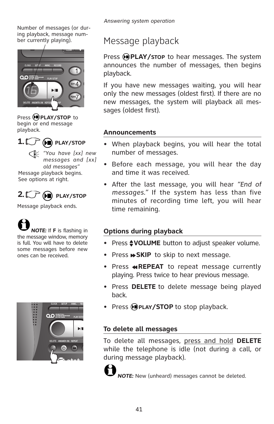 Message playback | AT&T E5827 User Manual | Page 44 / 70
