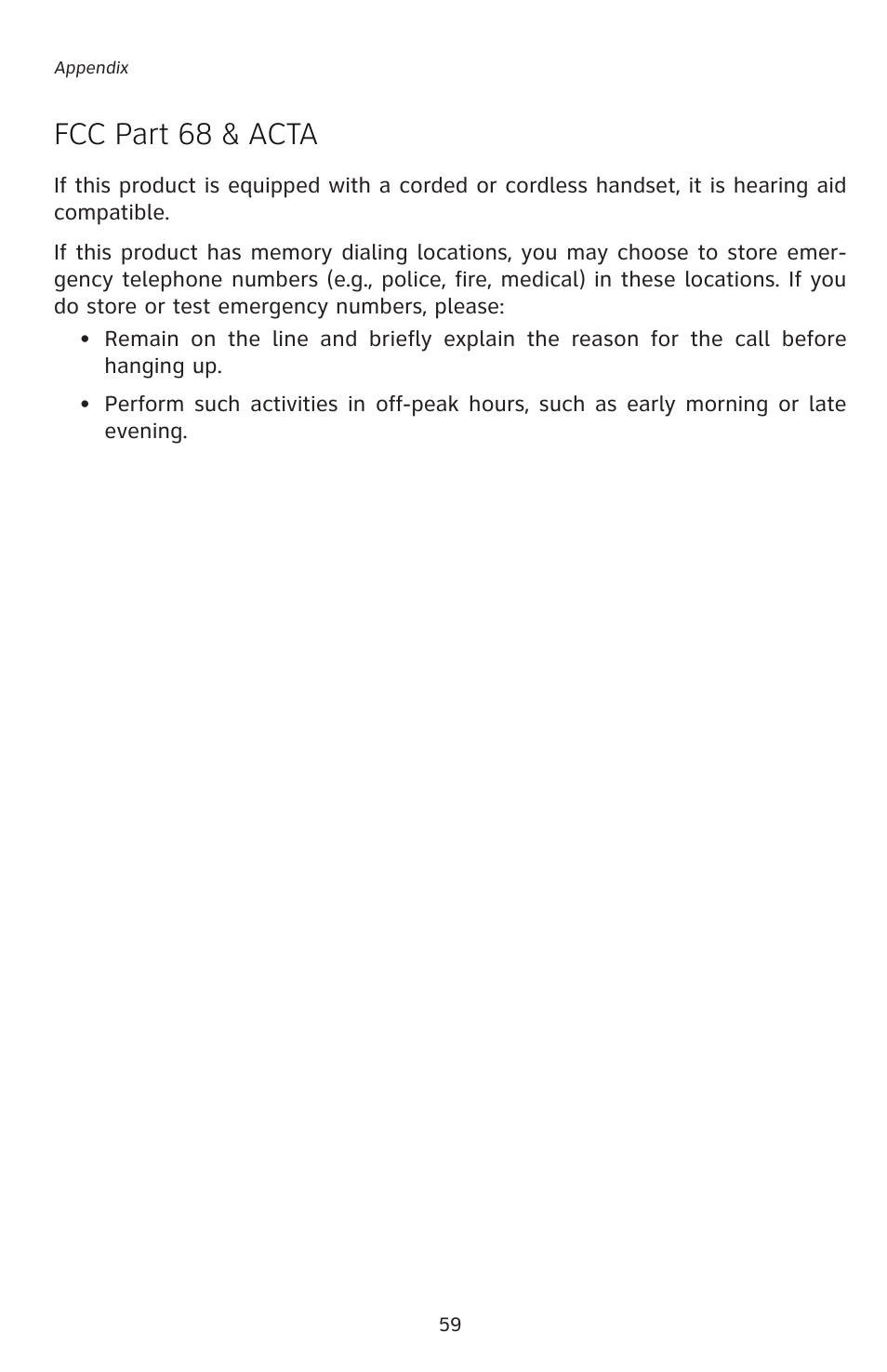 Fcc part 68 & acta | AT&T E5827 User Manual | Page 62 / 70