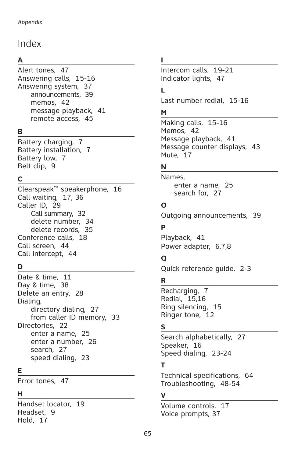 Index | AT&T E5827 User Manual | Page 68 / 70