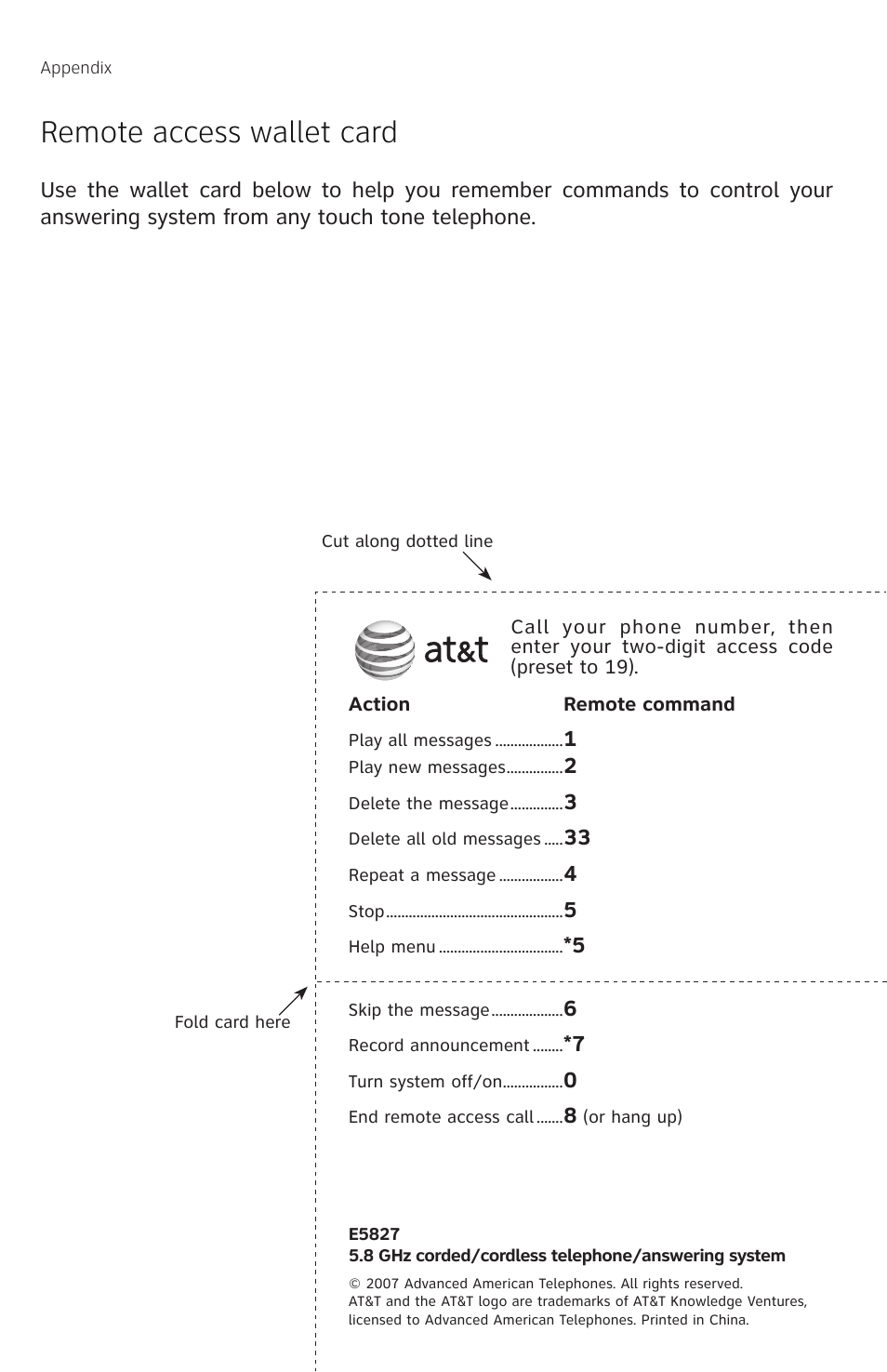 Remote access wallet card | AT&T E5827 User Manual | Page 69 / 70