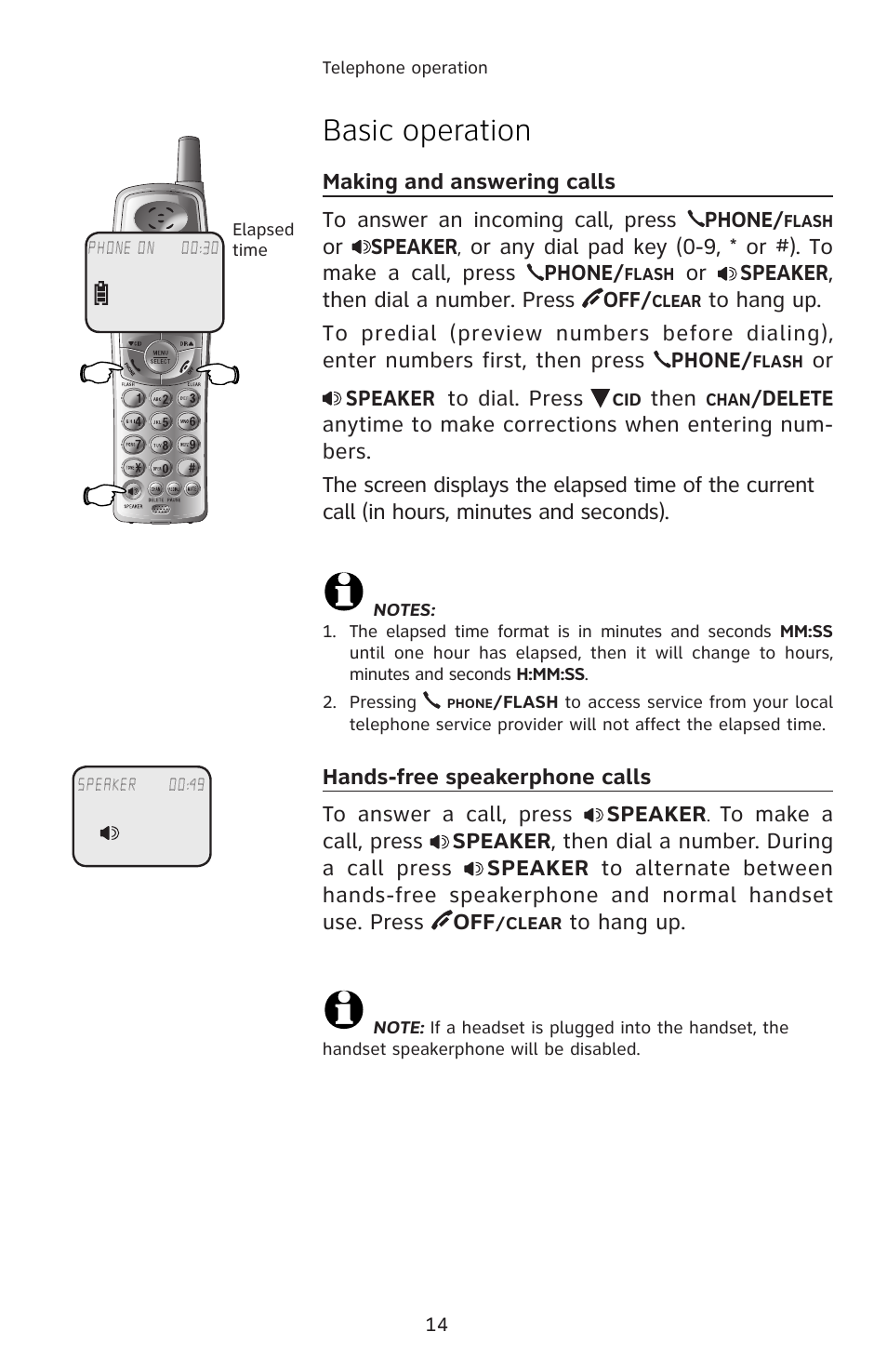 Basic operation, Making and answering calls, Hands-free speakerphone calls | AT&T E5804 User Manual | Page 17 / 52