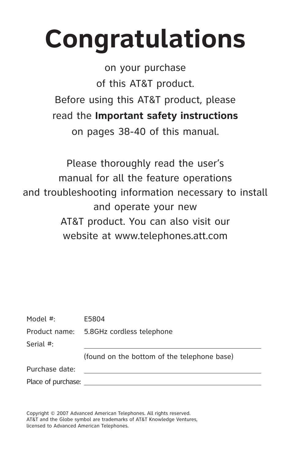 AT&T E5804 User Manual | Page 2 / 52