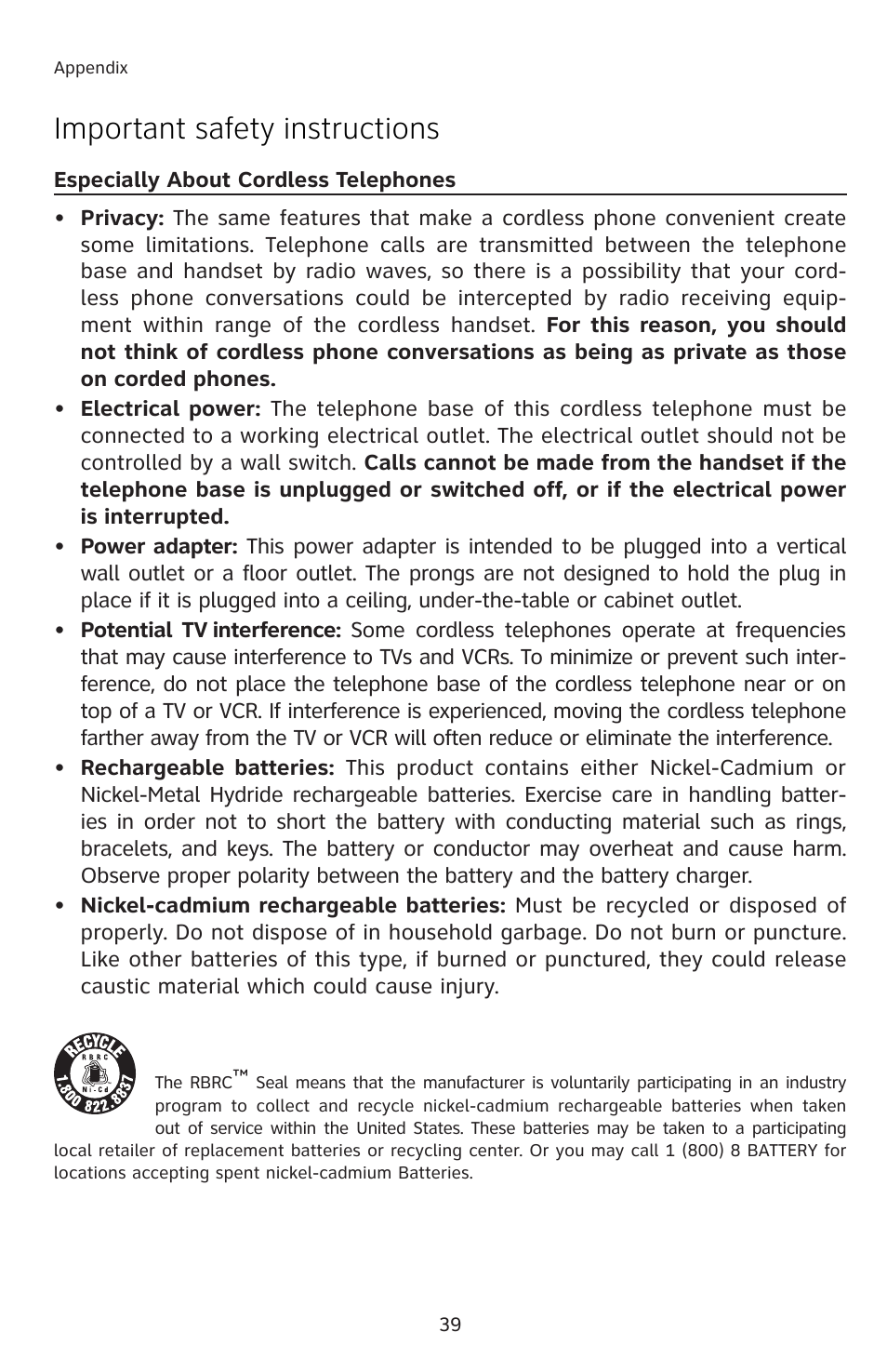 Important safety instructions | AT&T E5804 User Manual | Page 42 / 52