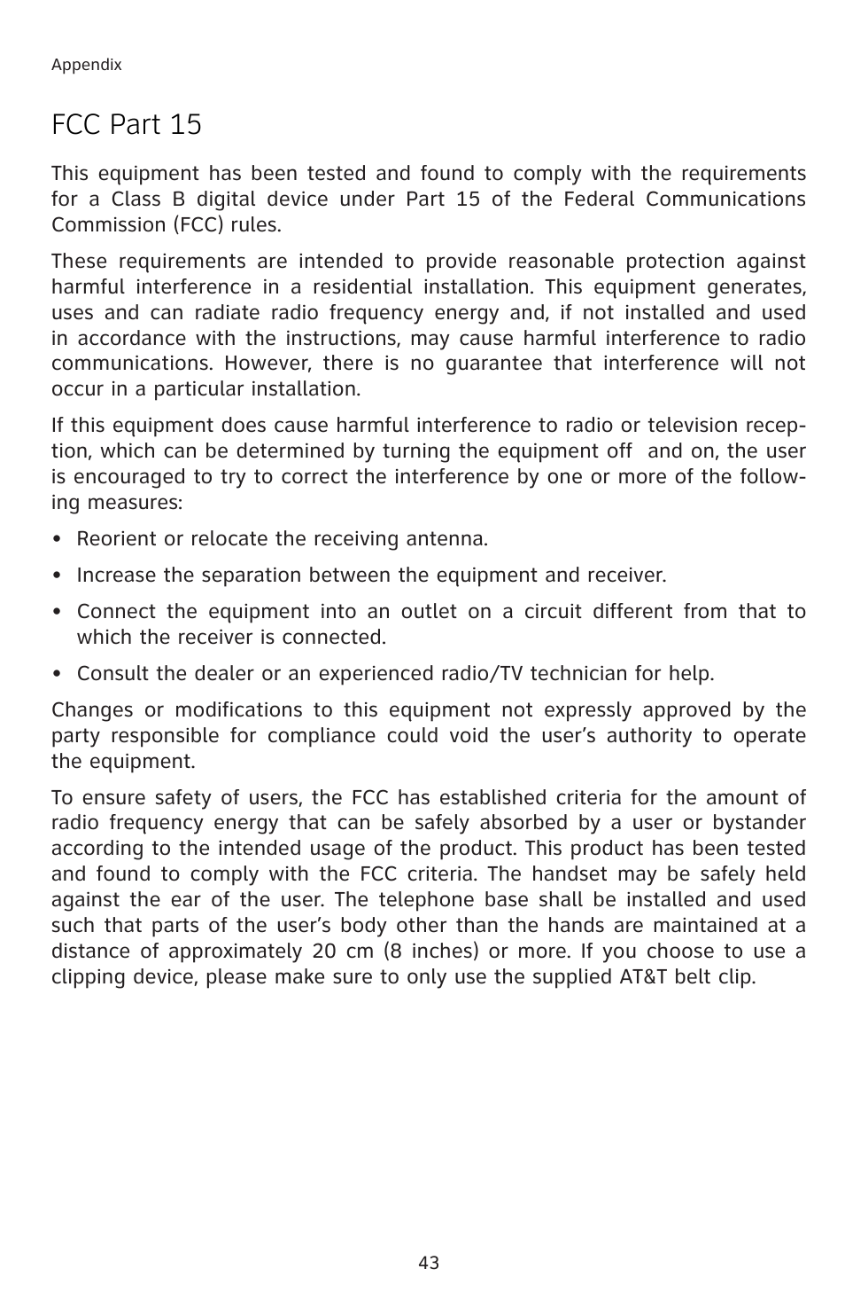 Fcc part 15 | AT&T E5804 User Manual | Page 46 / 52