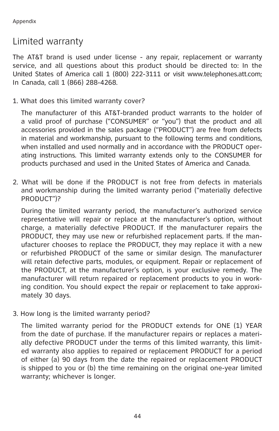 Limited warranty | AT&T E5804 User Manual | Page 47 / 52