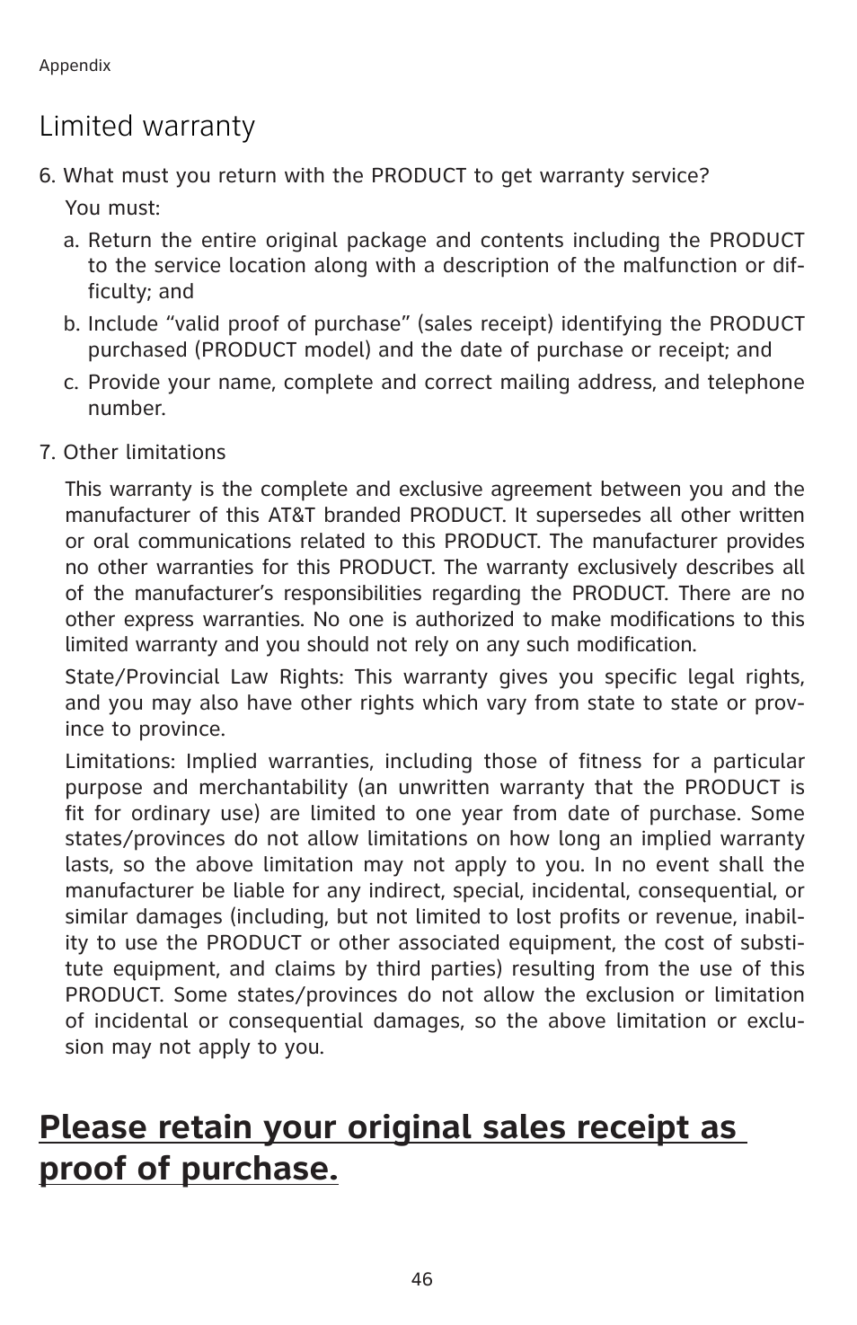 Limited warranty | AT&T E5804 User Manual | Page 49 / 52