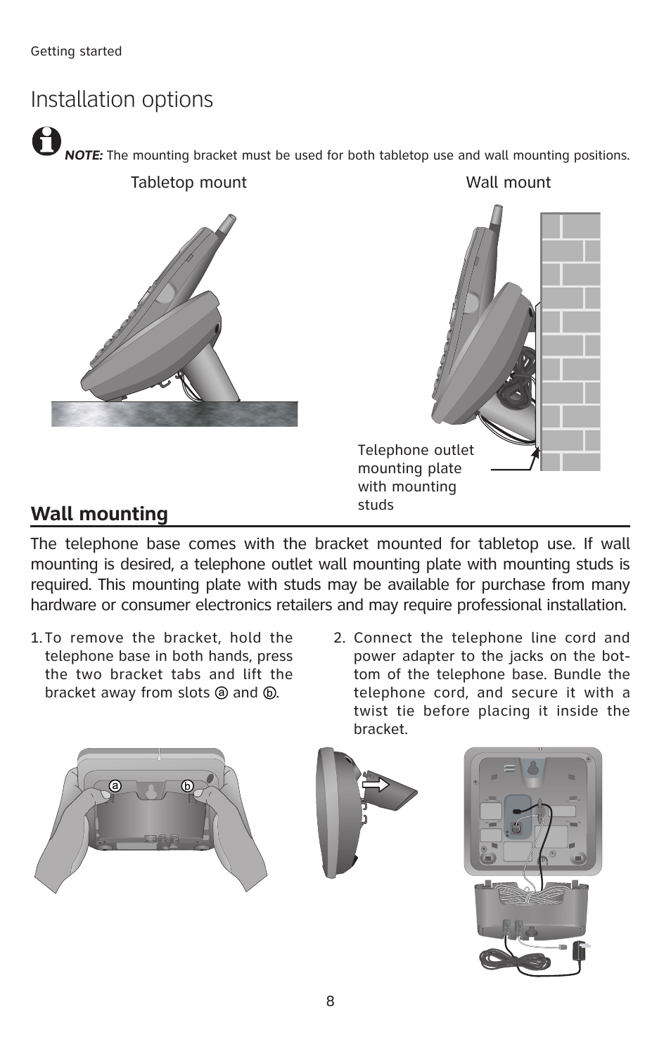 Installation options, Wall mounting | AT&T 2812B User Manual | Page 11 / 69