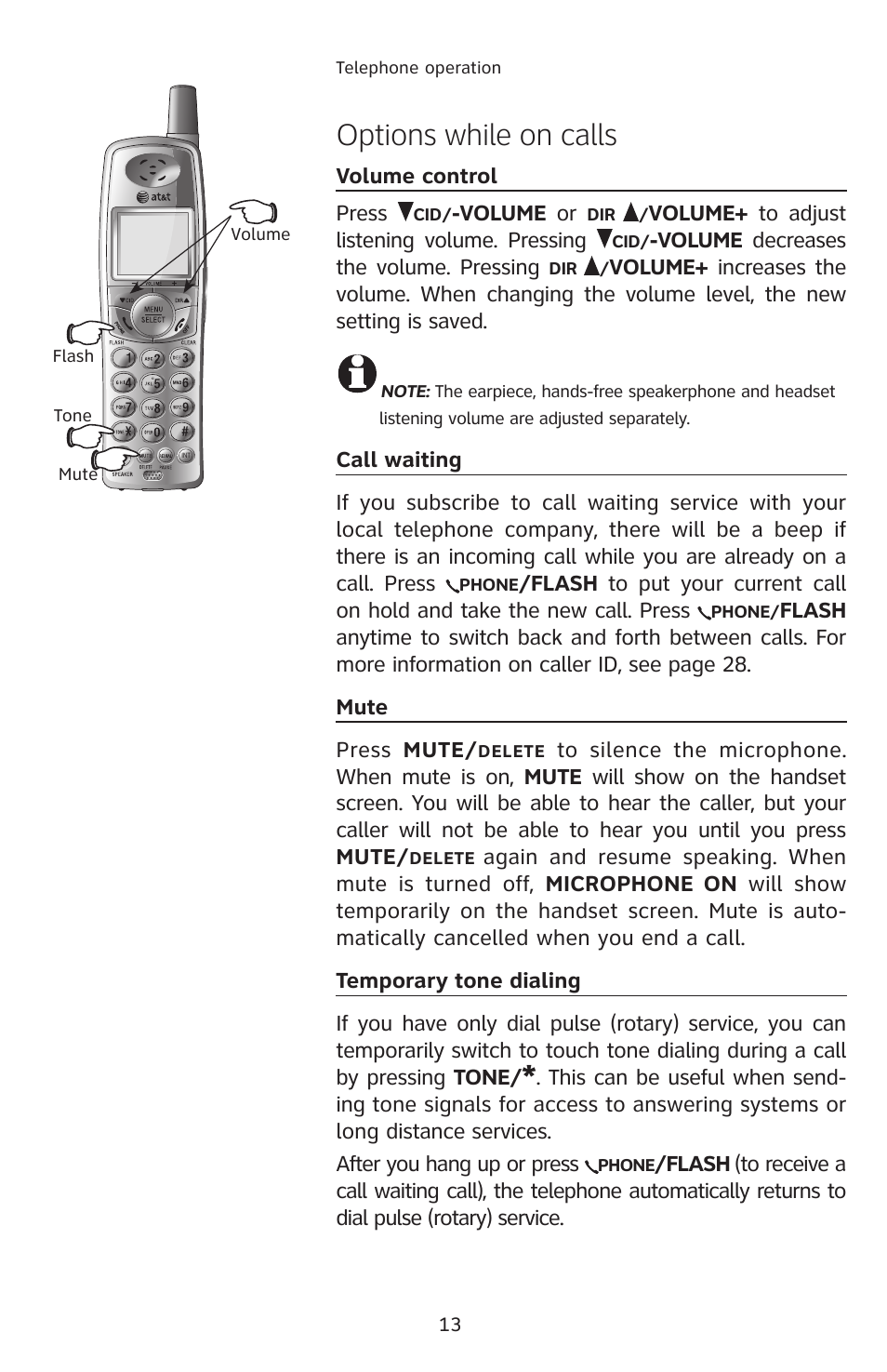 Options while on calls | AT&T 2812B User Manual | Page 16 / 69