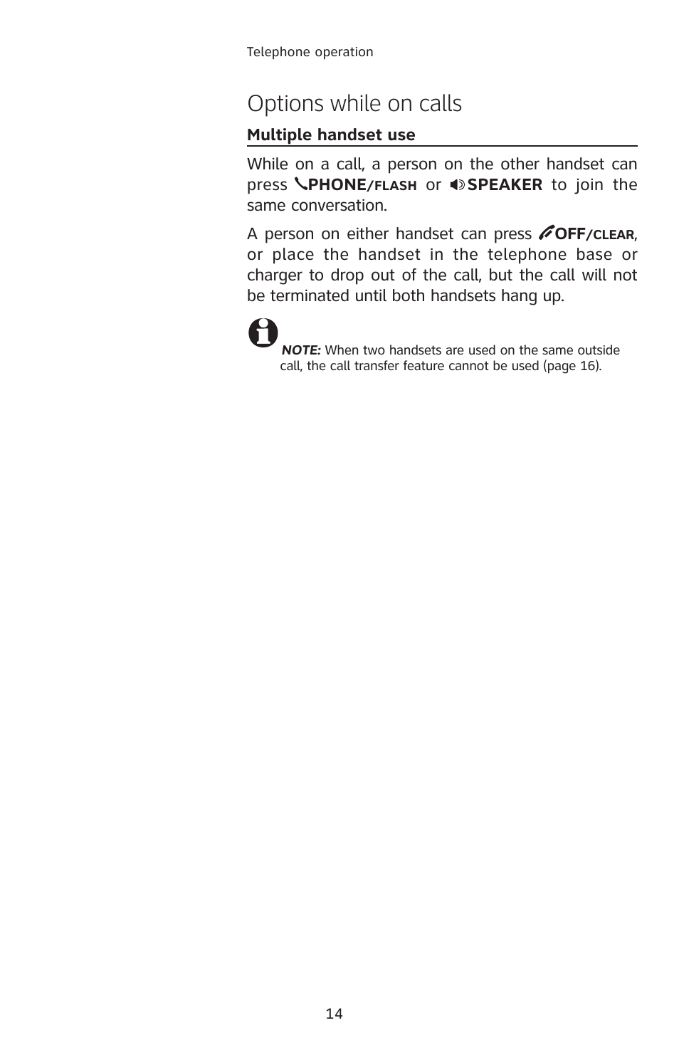 Options while on calls | AT&T 2812B User Manual | Page 17 / 69
