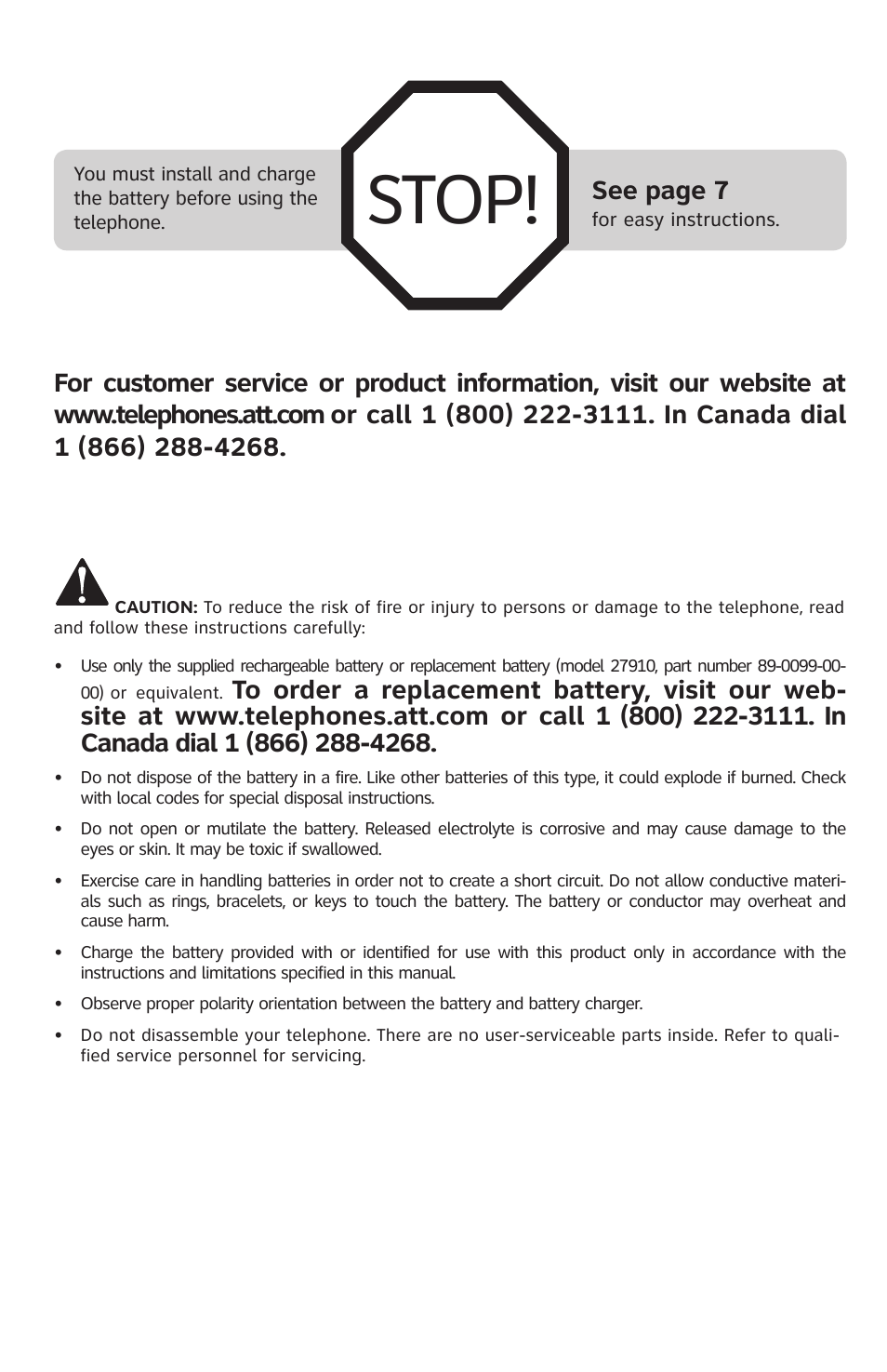 Stop, See page 7 | AT&T 2812B User Manual | Page 3 / 69